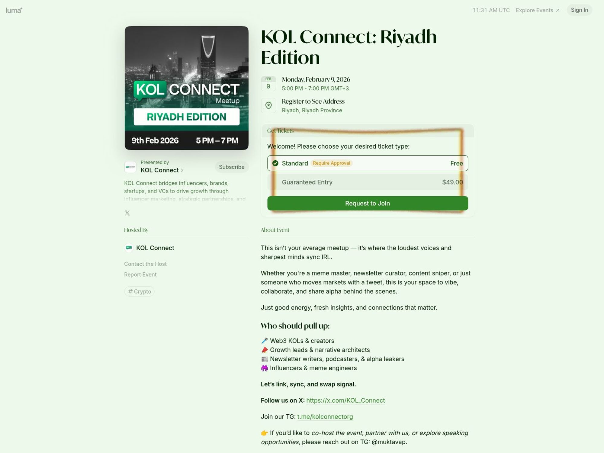 KOL Connect: Riyadh Edition website