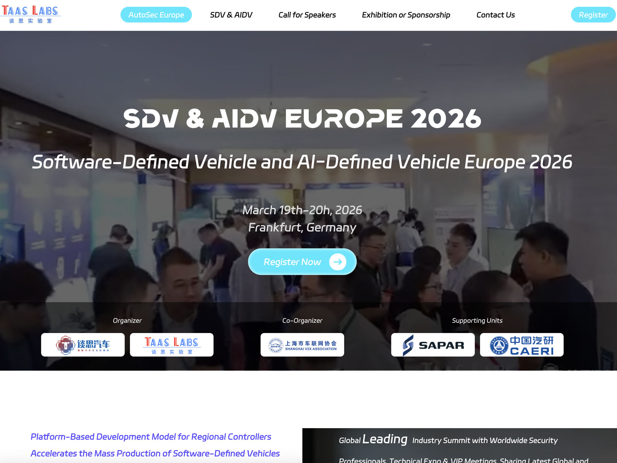 AutoSec Europe and SDV & AIDV Summit website