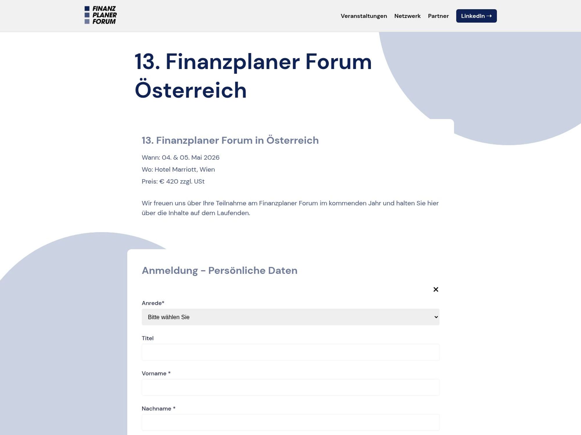 13. Finanzplaner Forum Österreich website