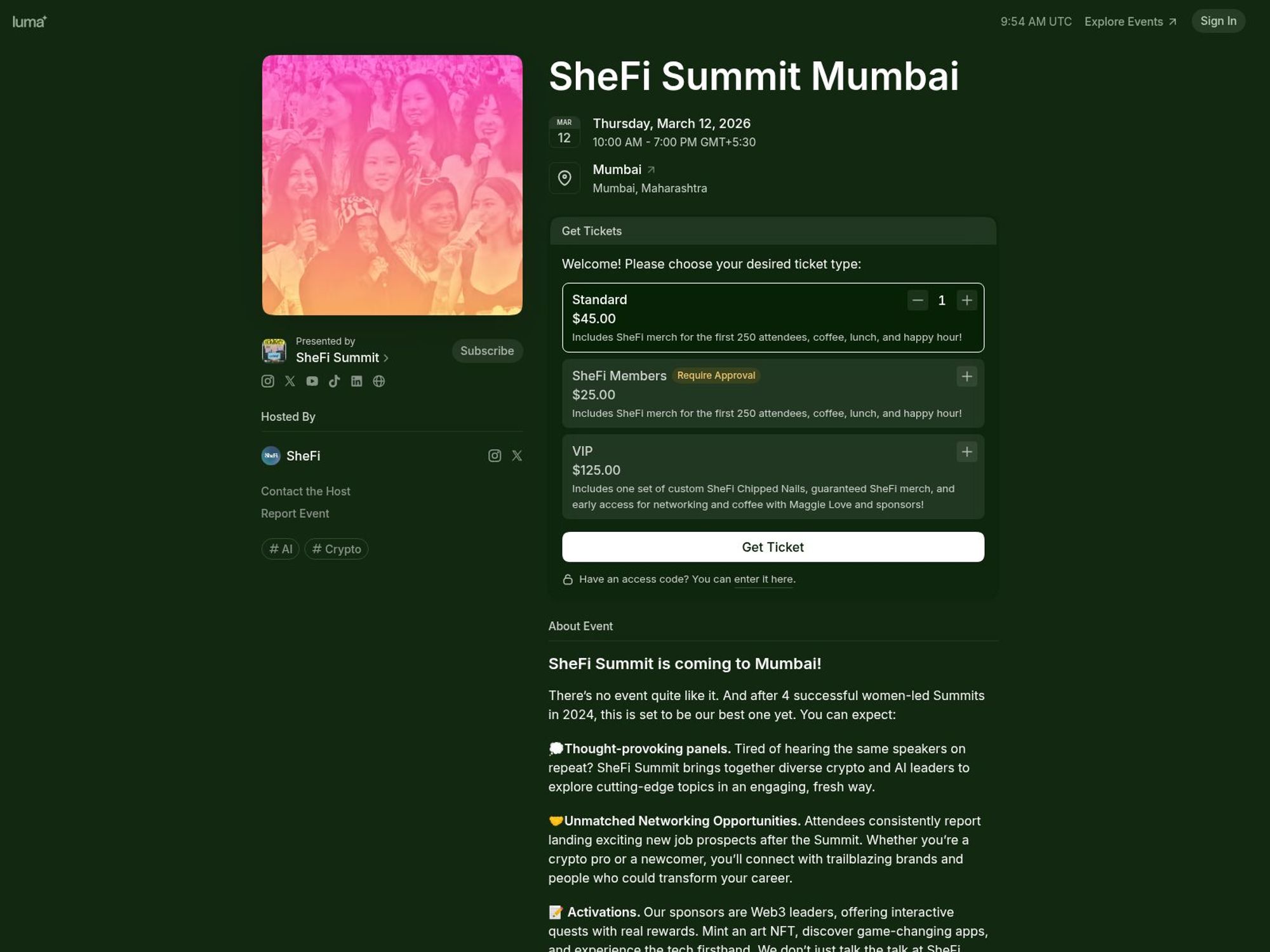 SheFi Summit Mumbai website