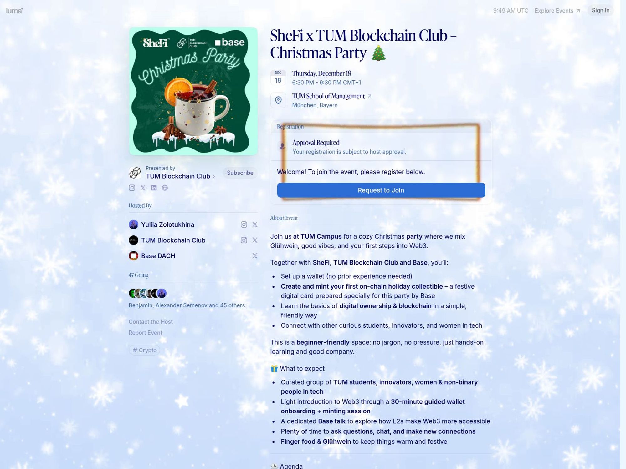 SheFi x TUM Blockchain Club – Christmas Party 🎄 website