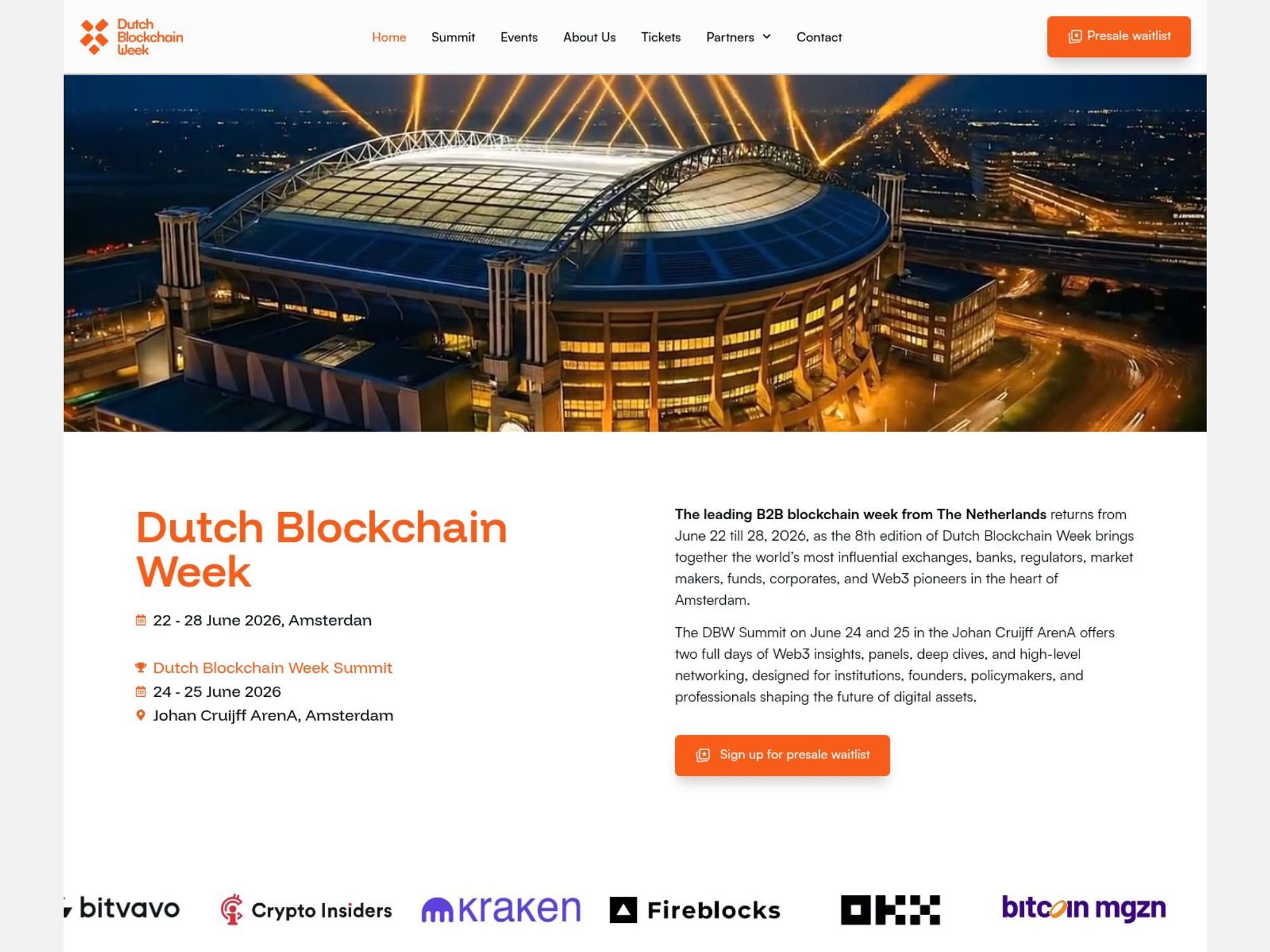 Dutch Blockchain Week Summit 2026 screenshot
