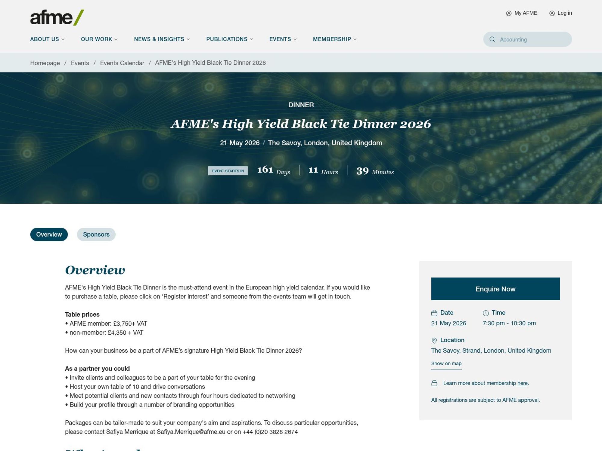 AFME’s High Yield Black Tie Dinner 2026 website