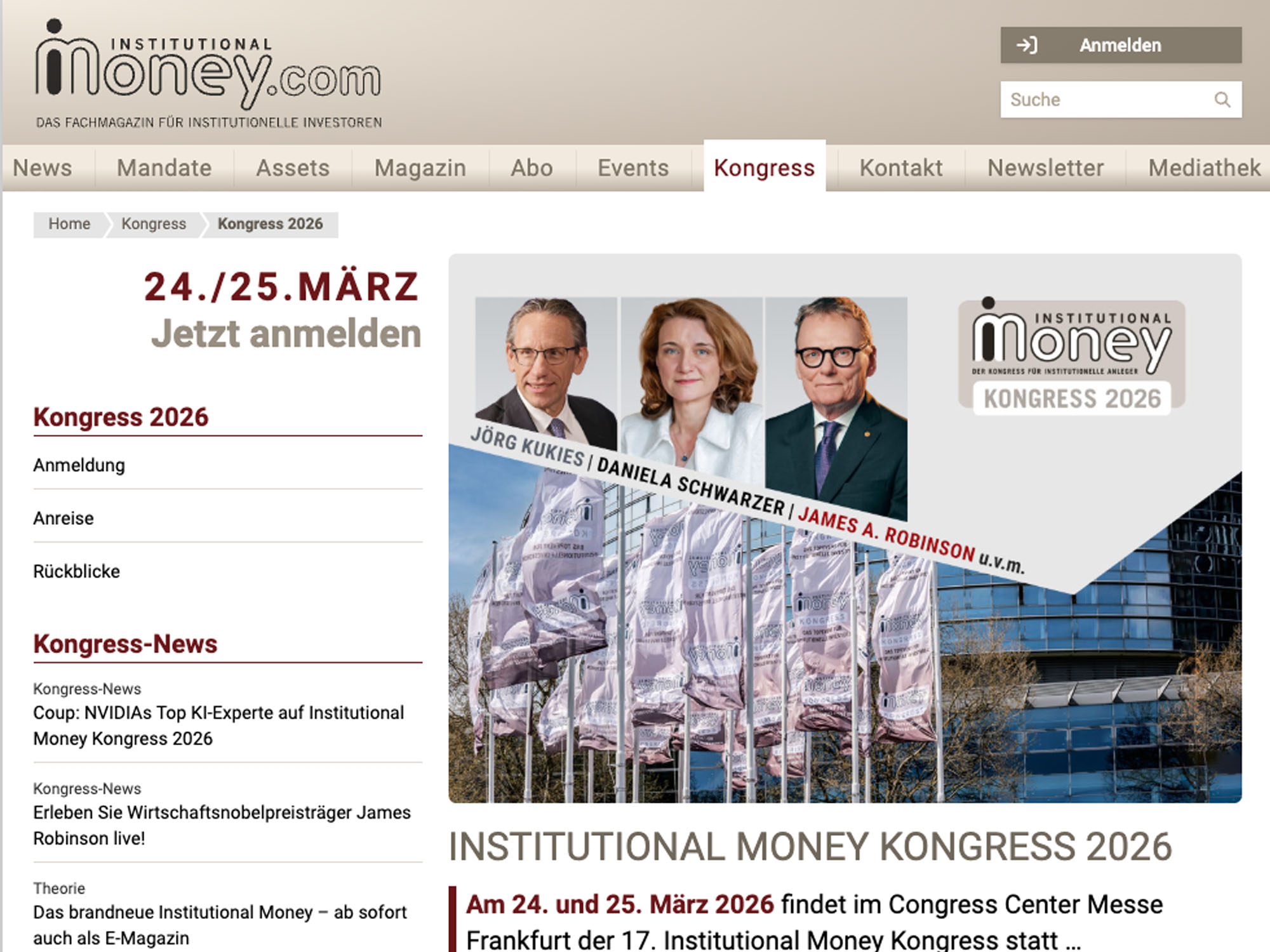 Institutional Money Kongress 2026 website