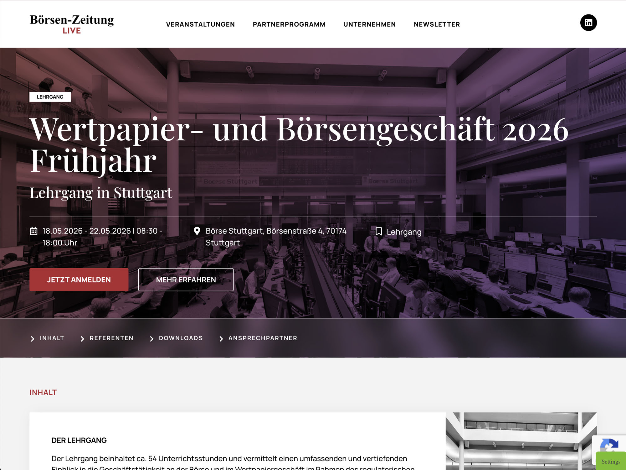 Lehrgang Wertpapier- und Börsengeschäft 2026 Frühjahr website