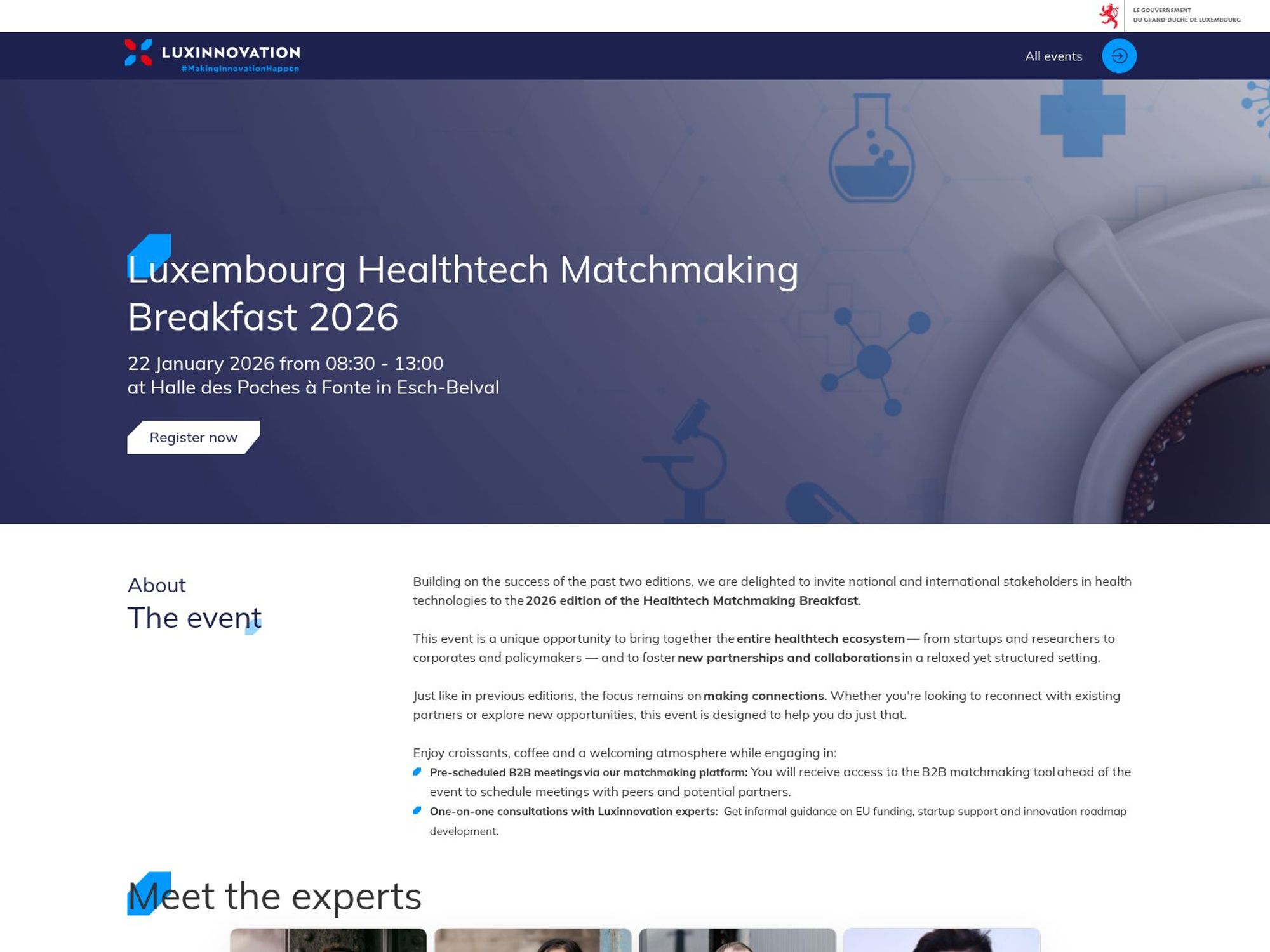 Luxembourg Healthtech Matchmaking Breakfast 2026 website