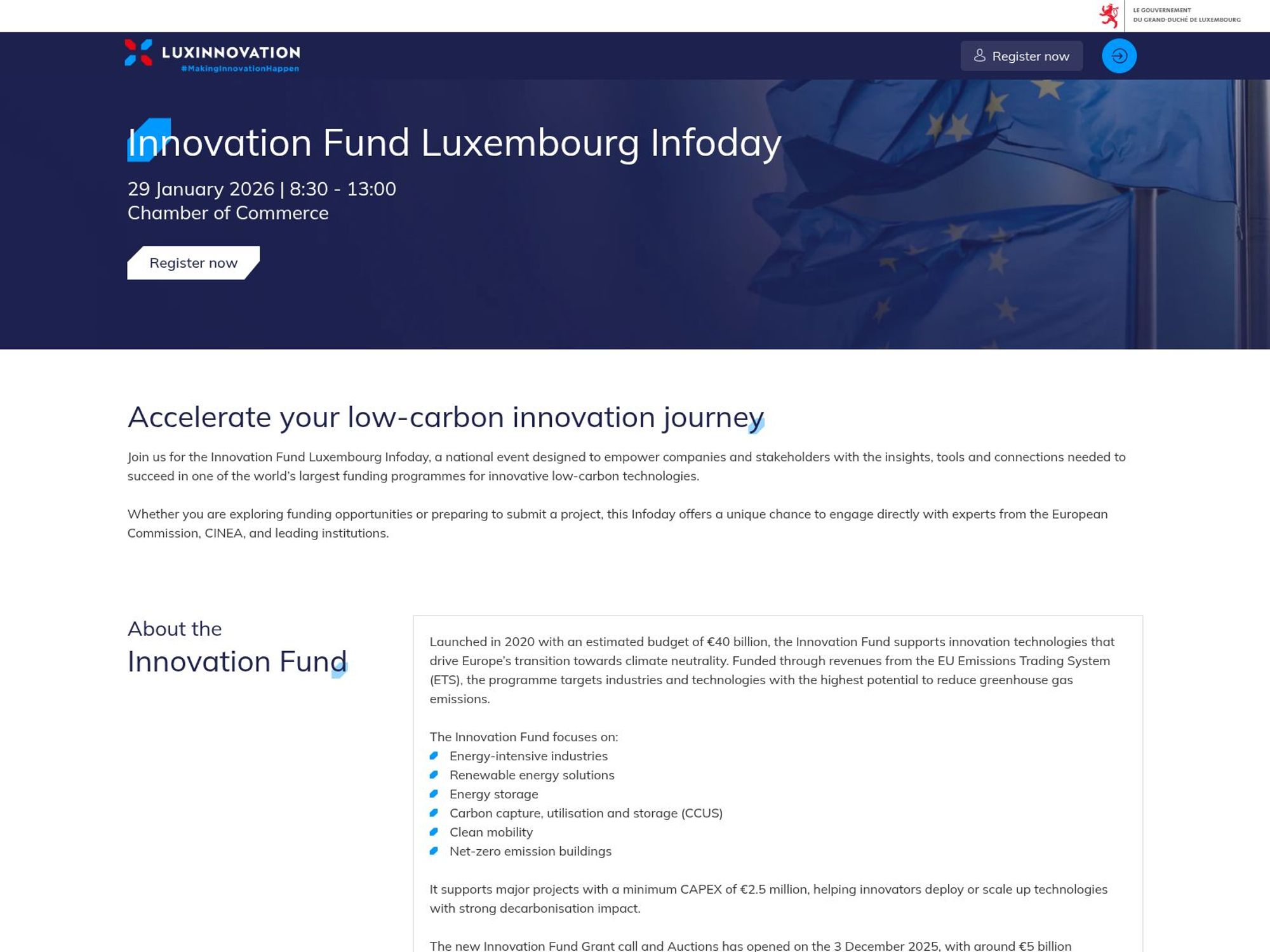 Innovation Fund Luxembourg Infoday website