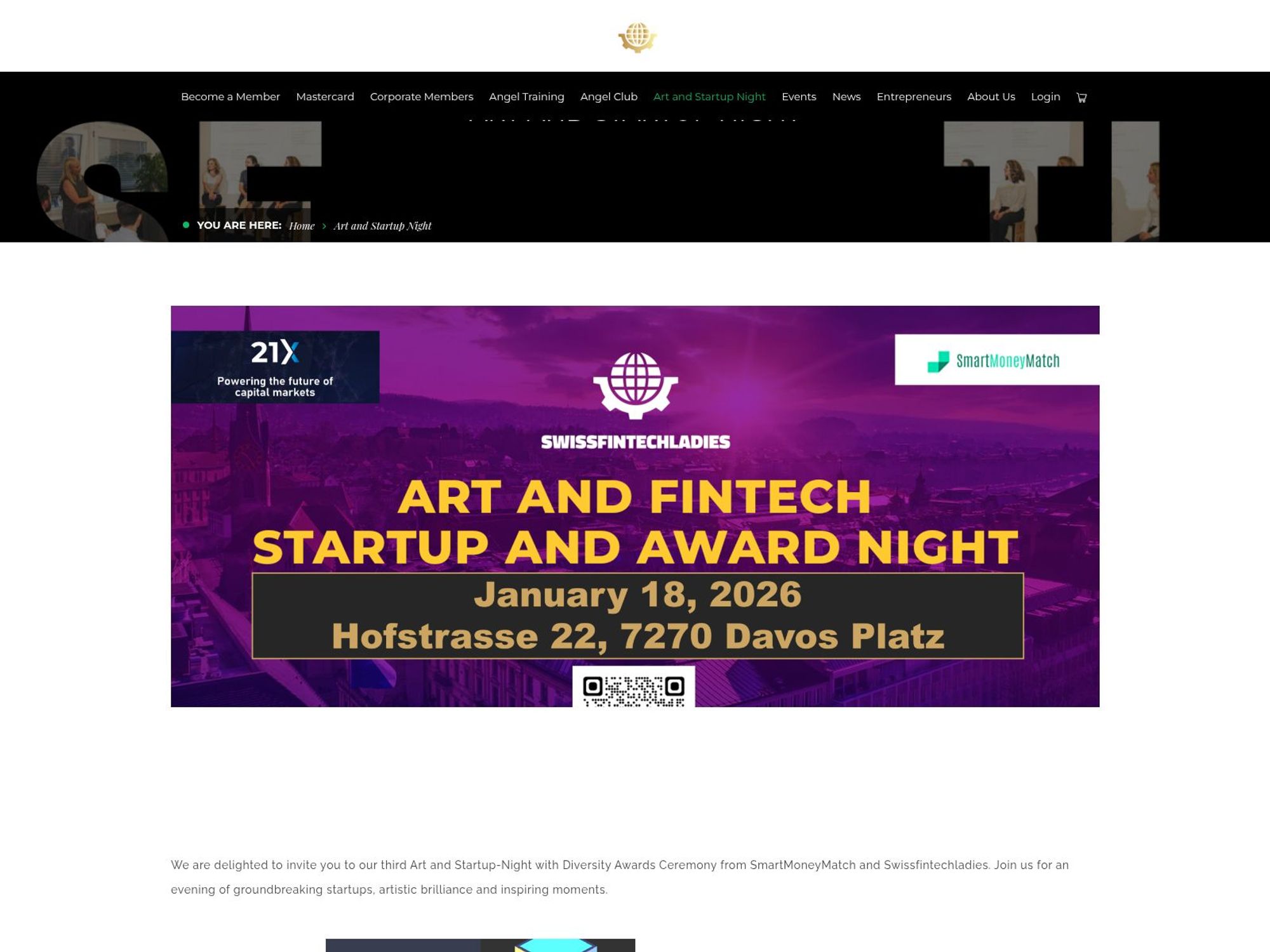 Art and Fintech Startup and Award Night website