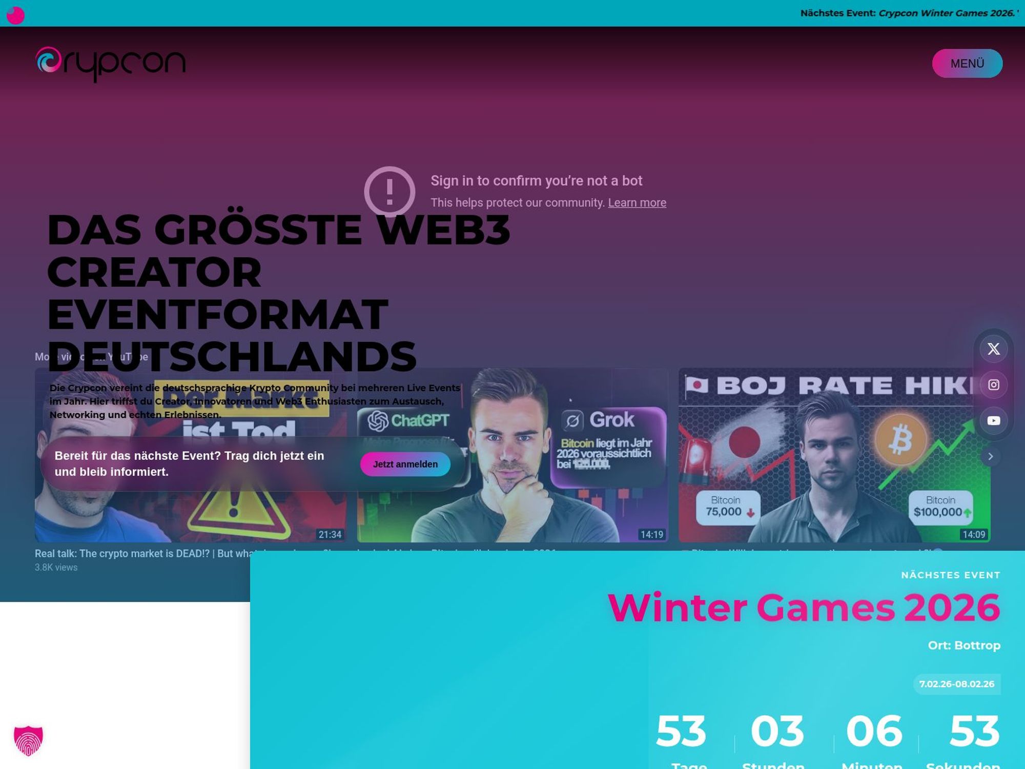 Crypcon Winter Games 2026 website