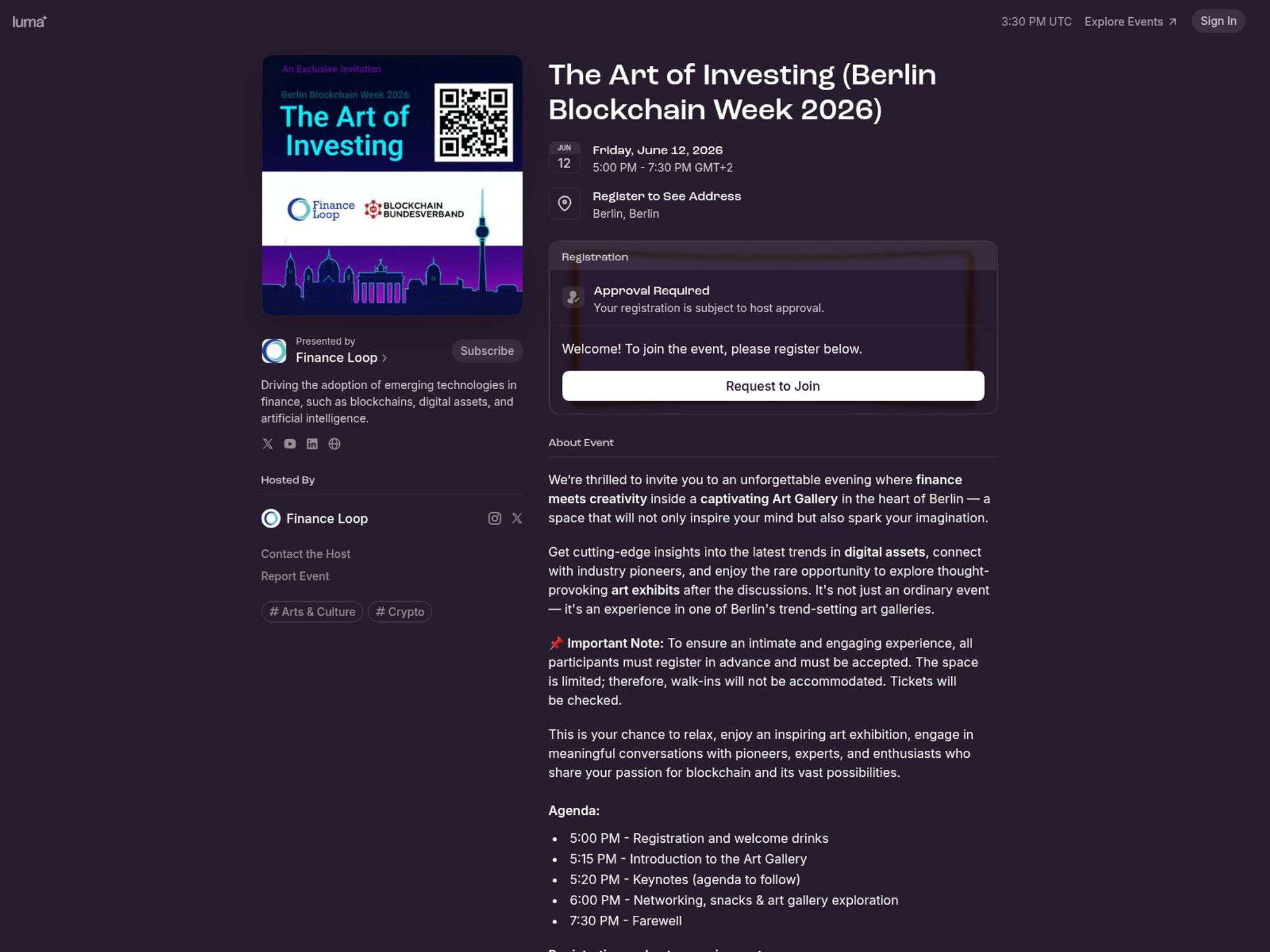 The Art of Investing at Berlin Blockchain Week 2026 website