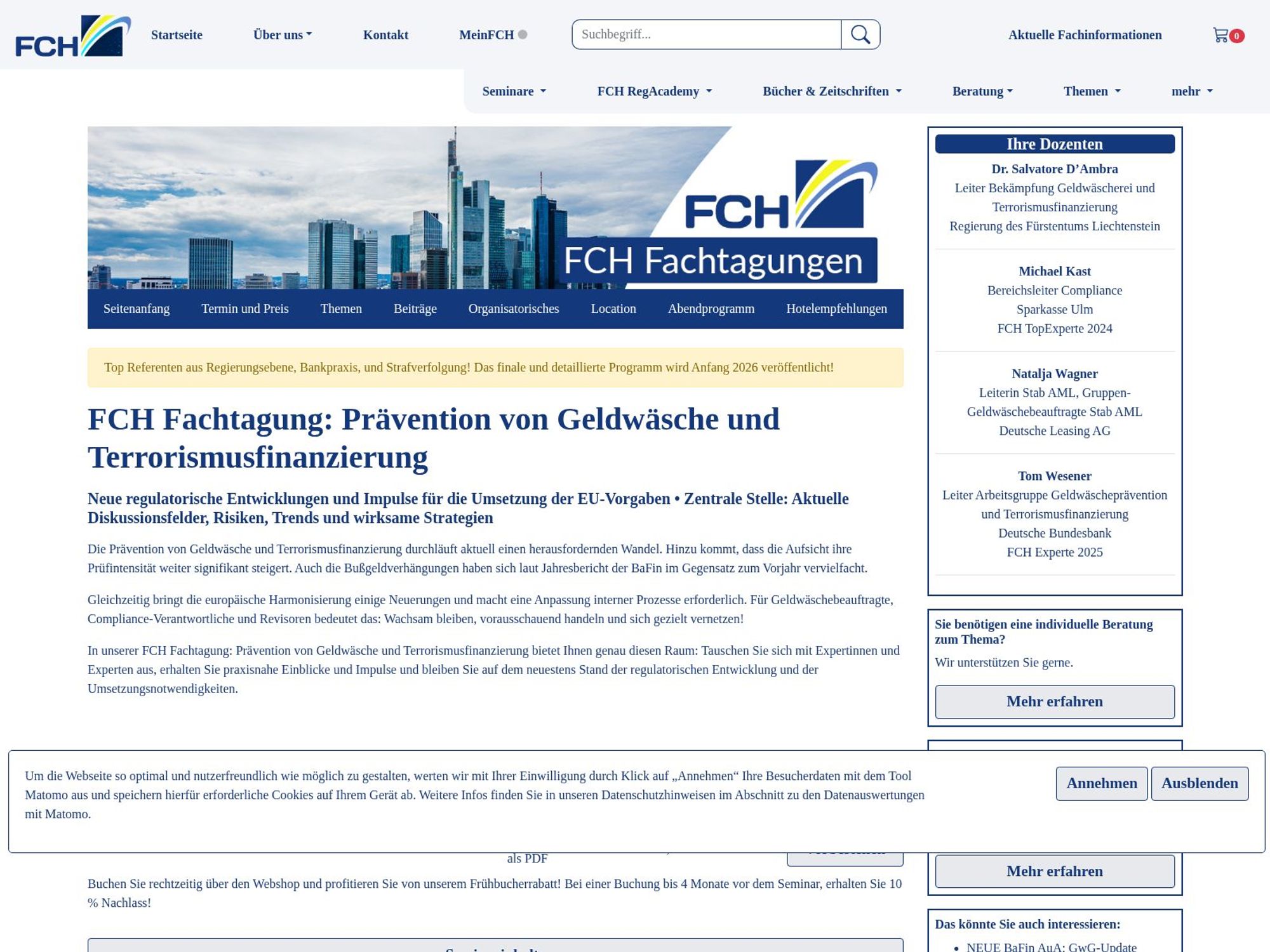 FCH Fachtagung: Prävention von Geldwäsche und Terrorismusfinanzierung website