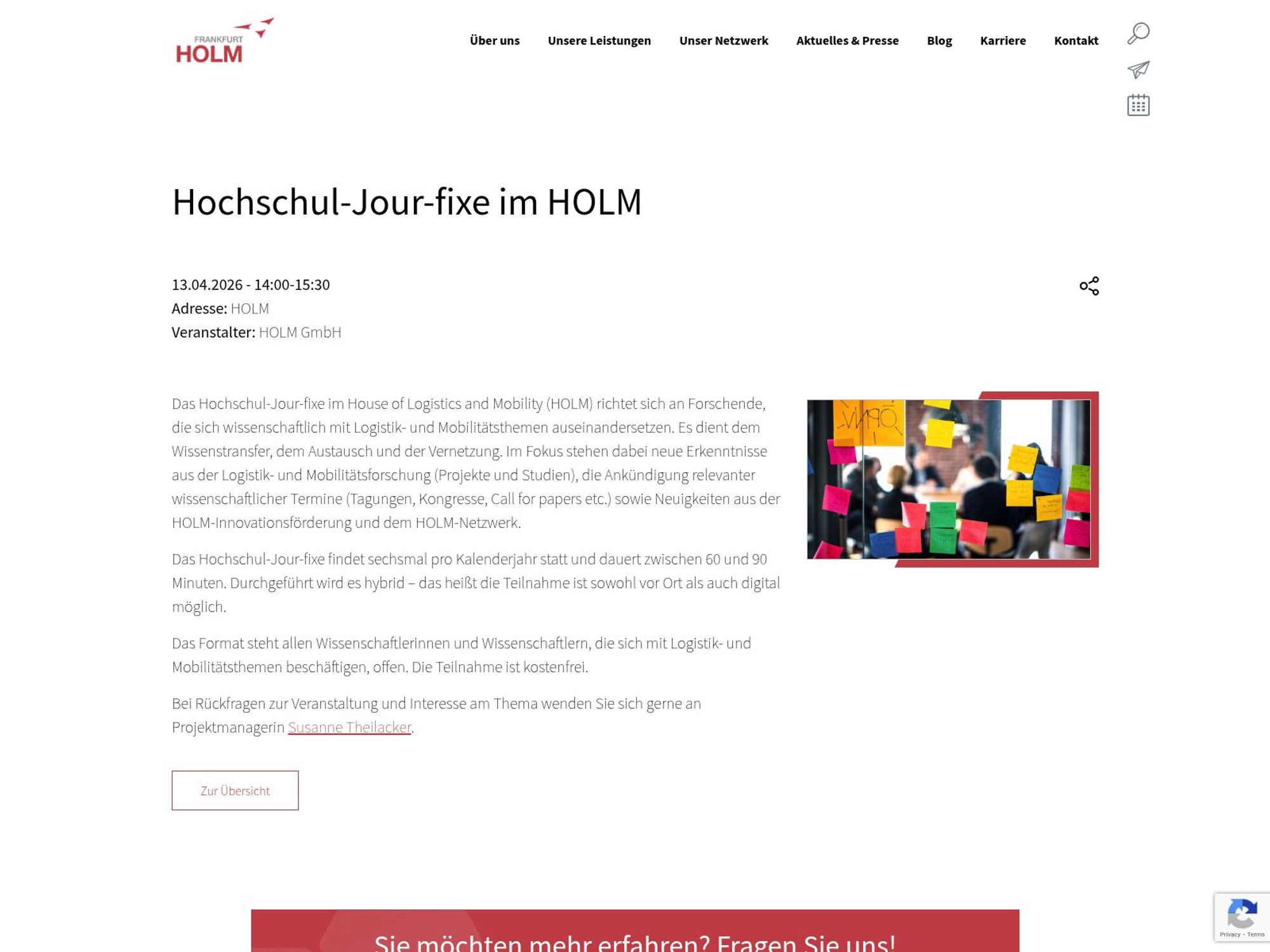 Hochschul Jour Fixe im HOLM website