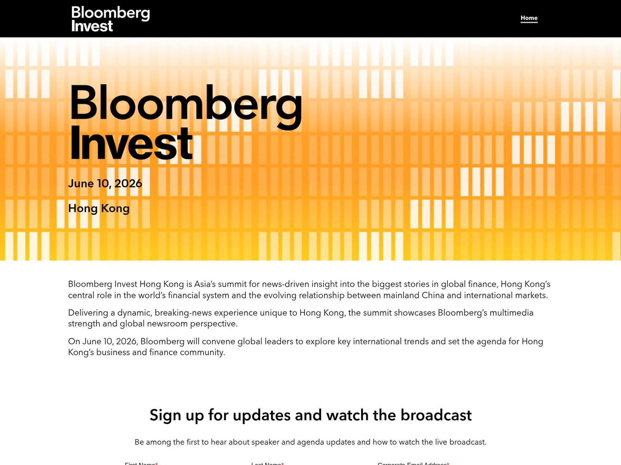 Bloomberg Invest Hong Kong 2026 website