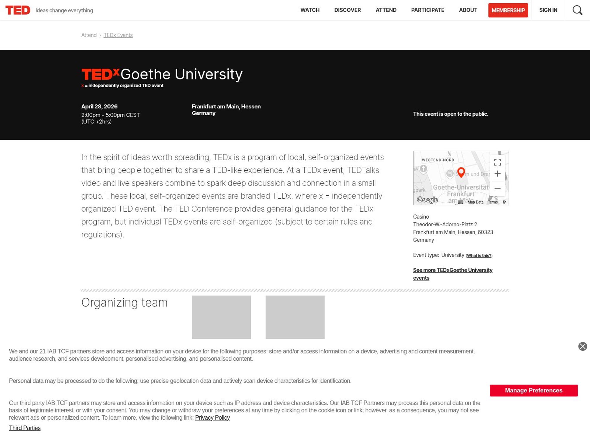 TEDx Goethe University website
