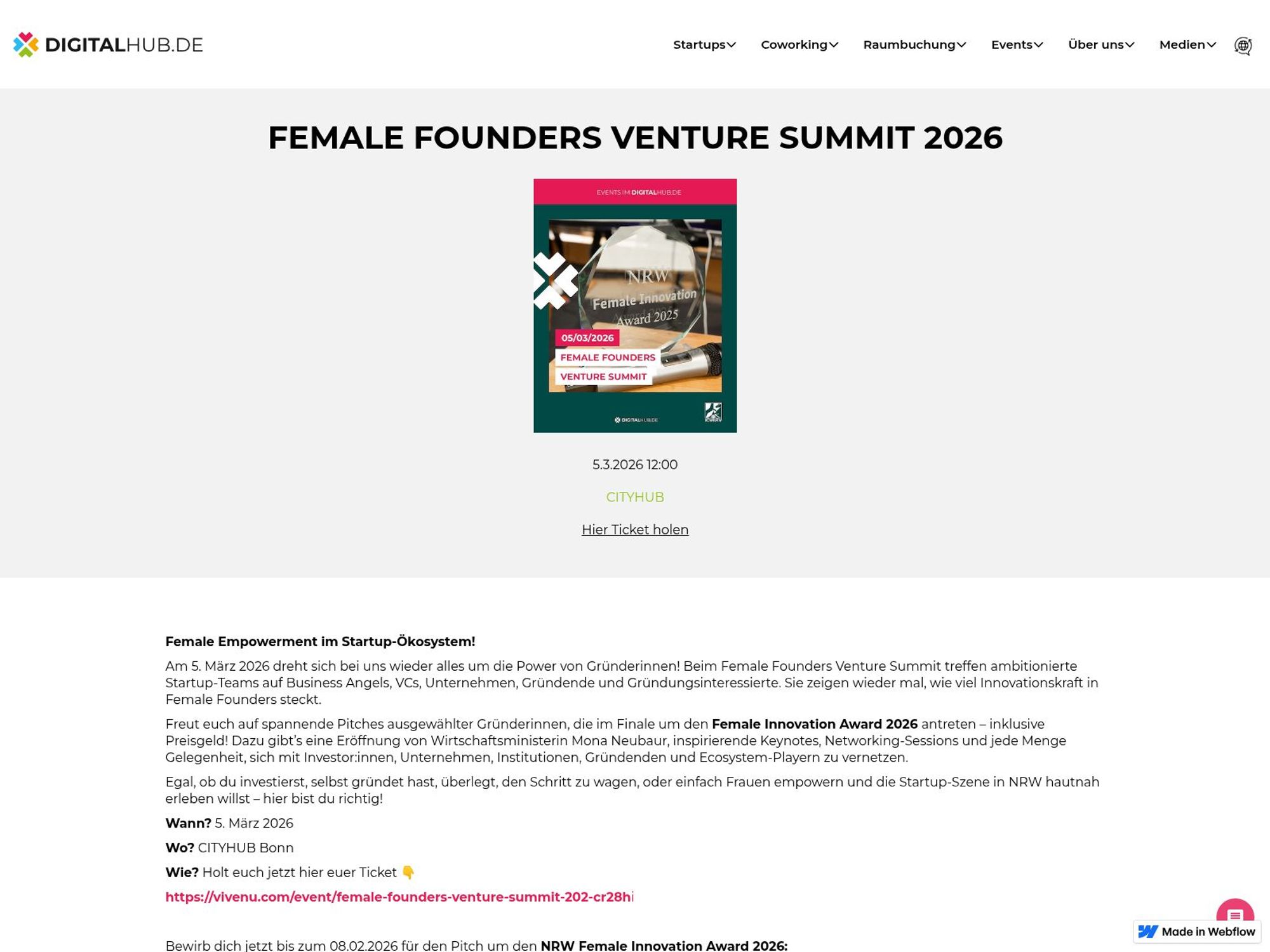 Female Founders Venture Summit 2026 website