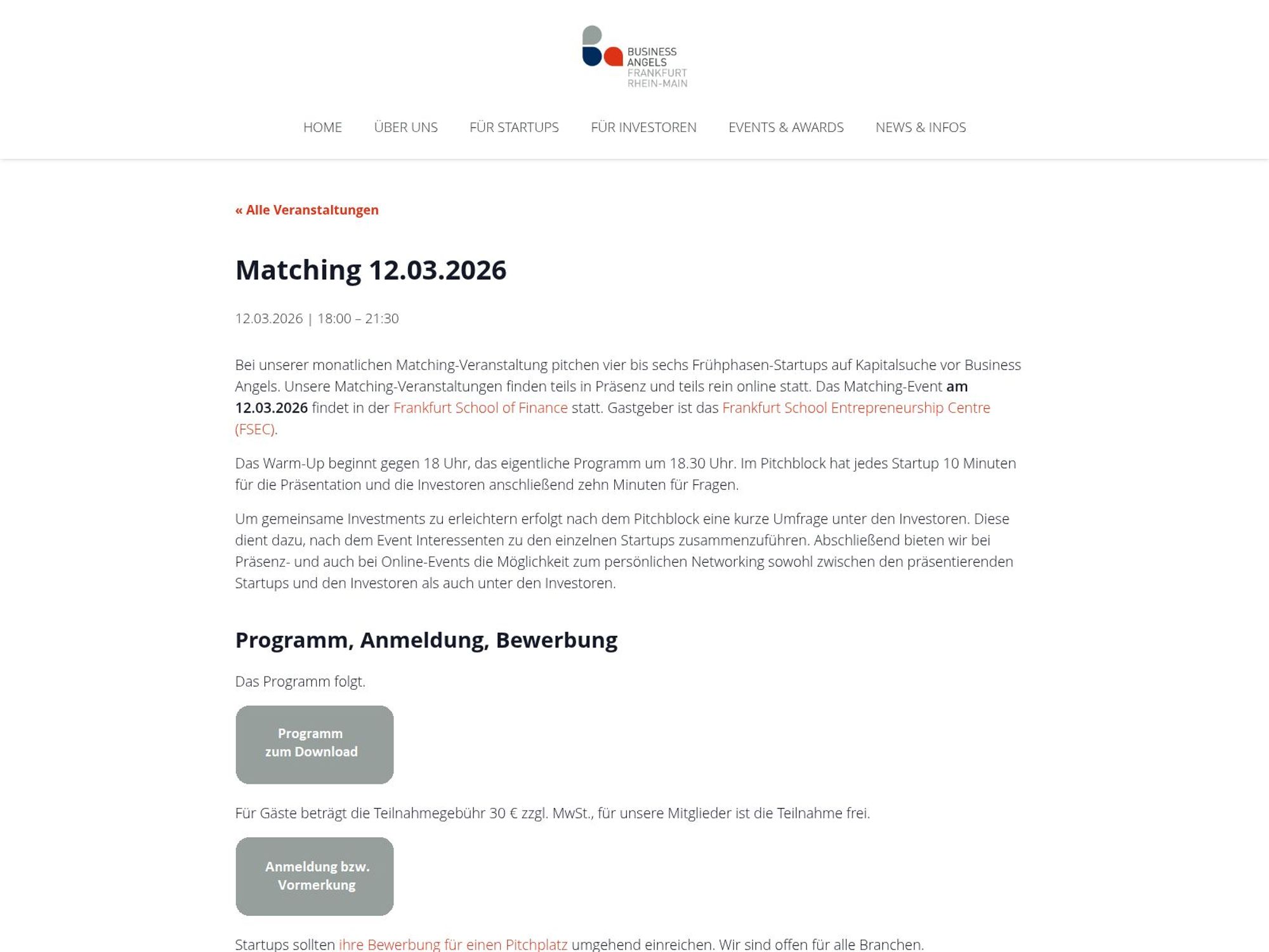 Business Angels FrankfurtRheinMain Matching März 2026 website