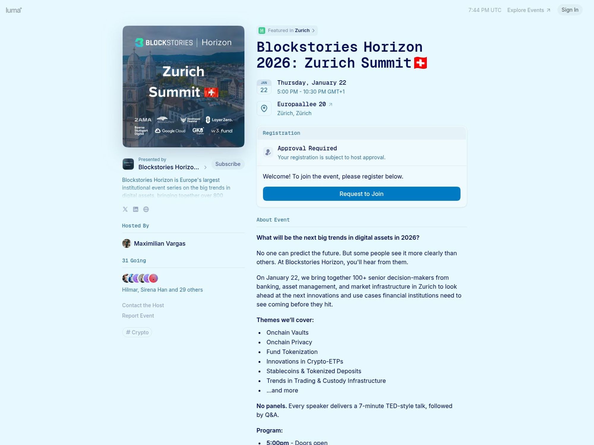 Blockstories Horizon 2026: Zurich Summit🇨🇭 website