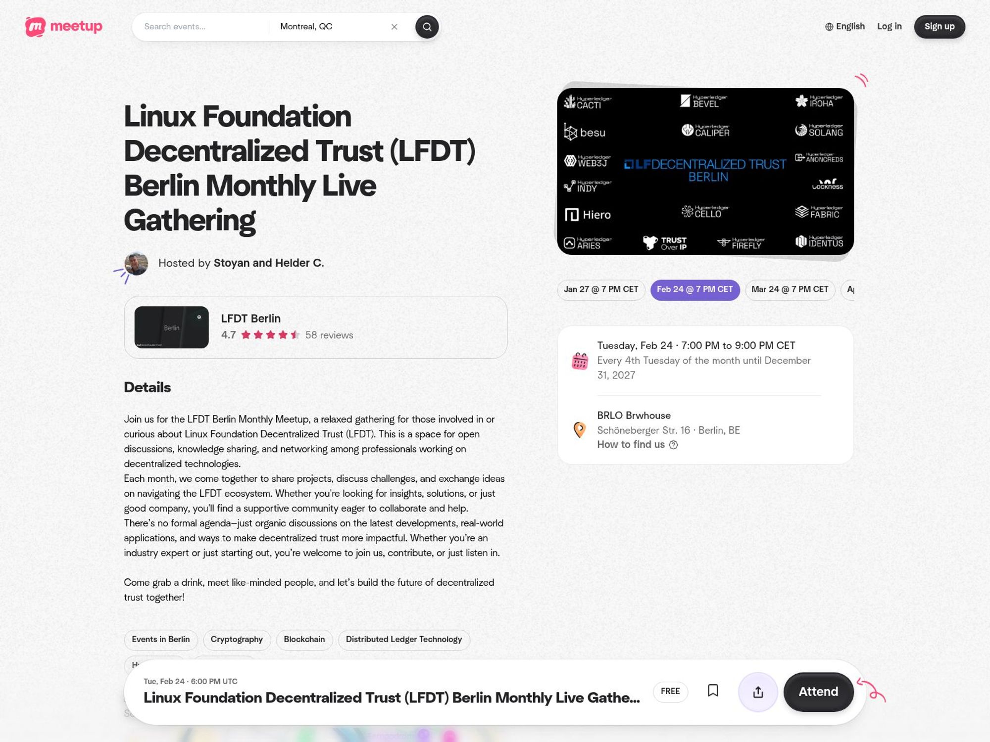 Linux Foundation Decentralized Trust (LFDT) Berlin Monthly Live Gathering website