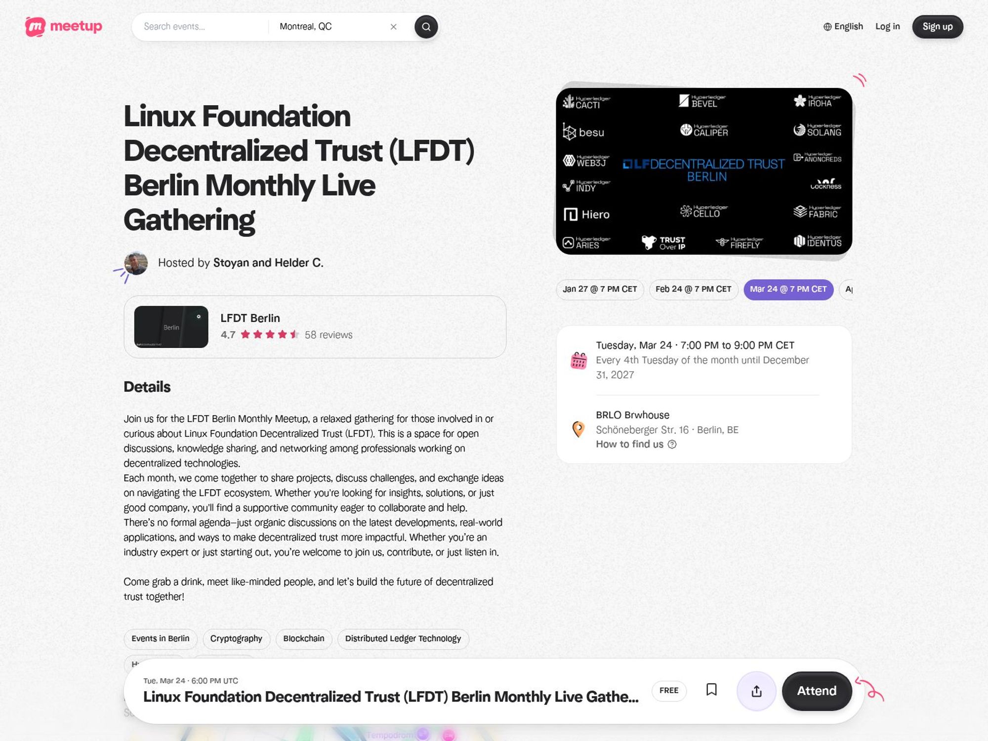 Linux Foundation Decentralized Trust (LFDT) Berlin Monthly Live Gathering website