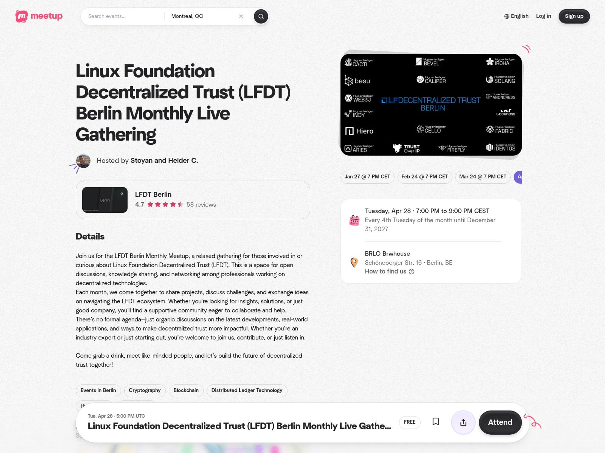 Linux Foundation Decentralized Trust (LFDT) Berlin Monthly Live Gathering website