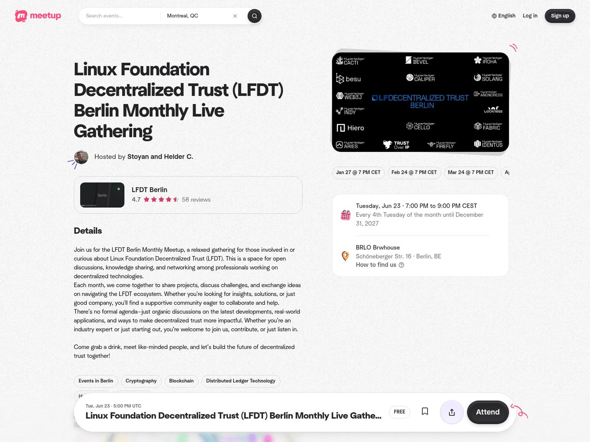 Linux Foundation Decentralized Trust (LFDT) Berlin Monthly Live Gathering website