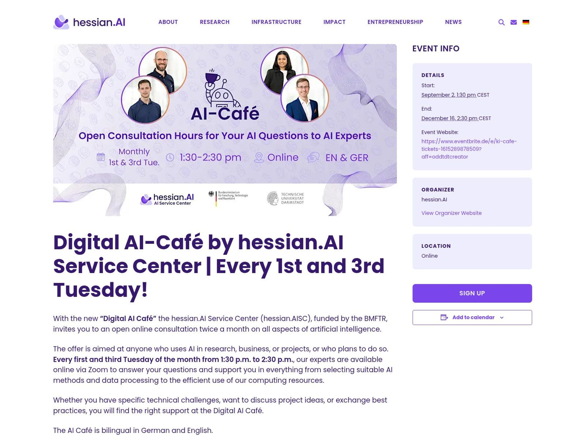 Digital AI-Café by hessian.AI Service Center website