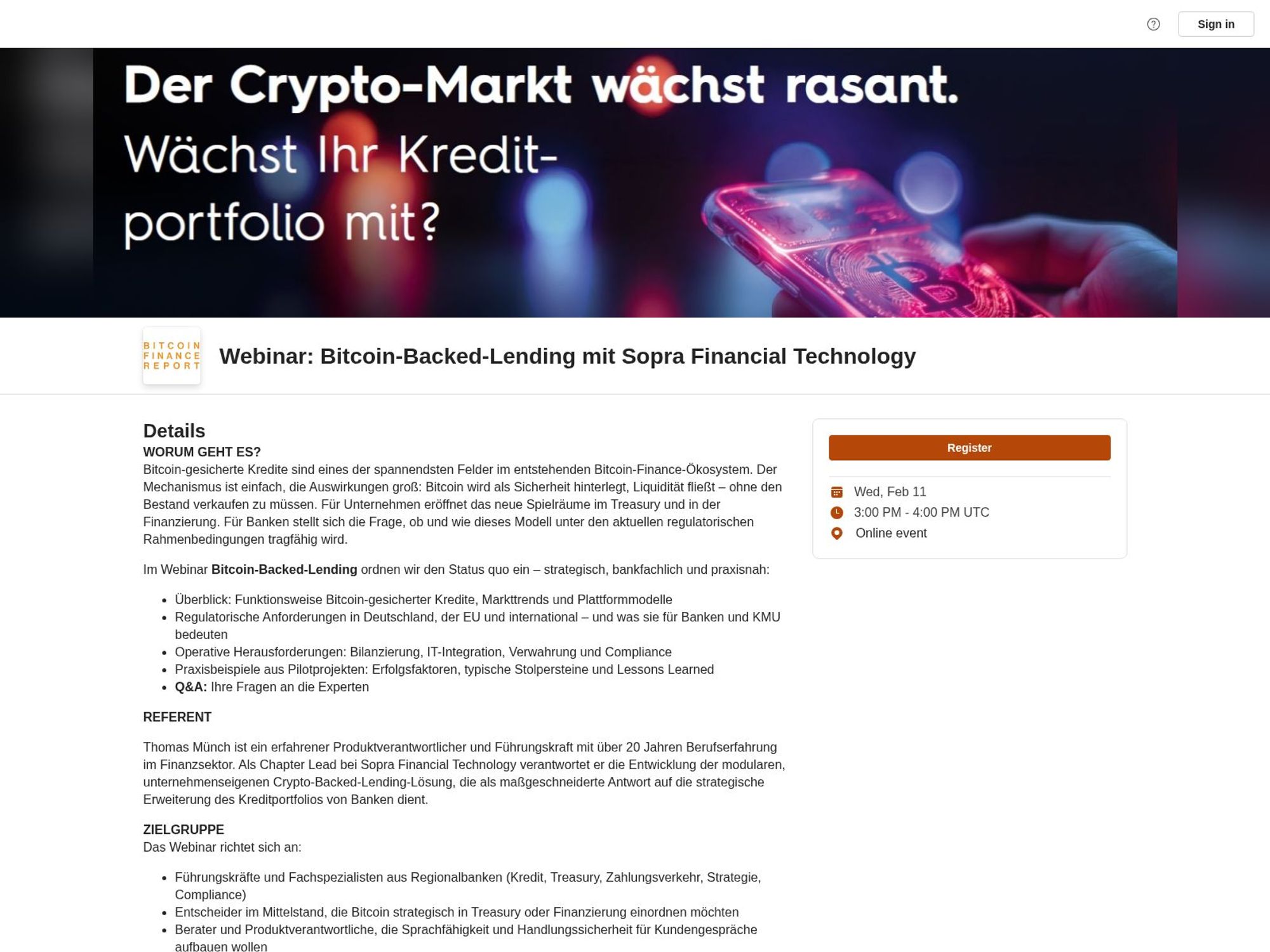 Webinar: Bitcoin-Backed-Lending mit Sopra Financial Technology website