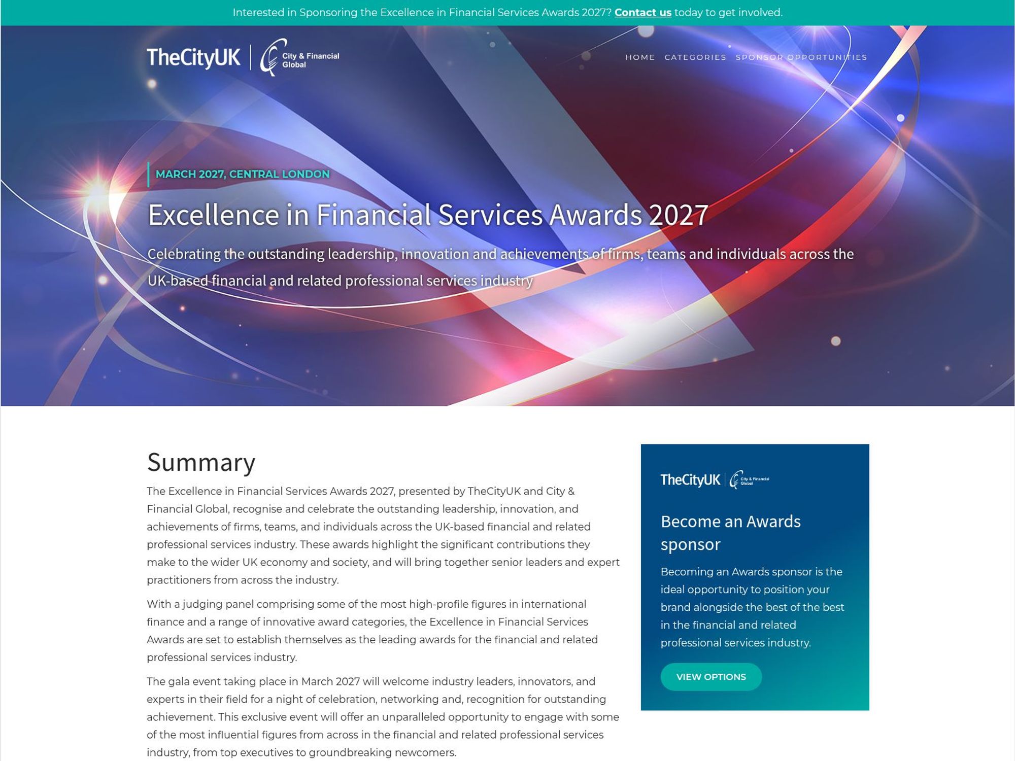 Excellence in Financial Services Awards website