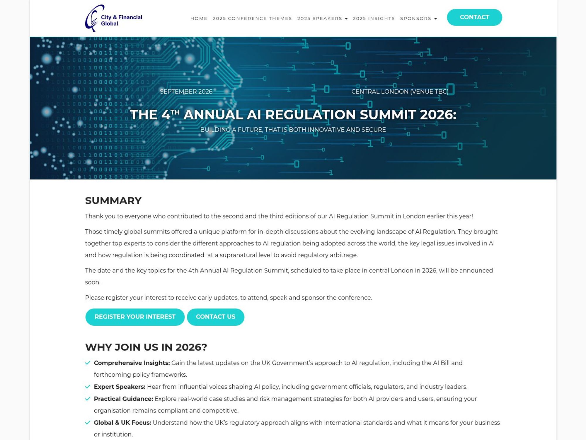 The 4th Annual AI Regulation Summit 2026 website