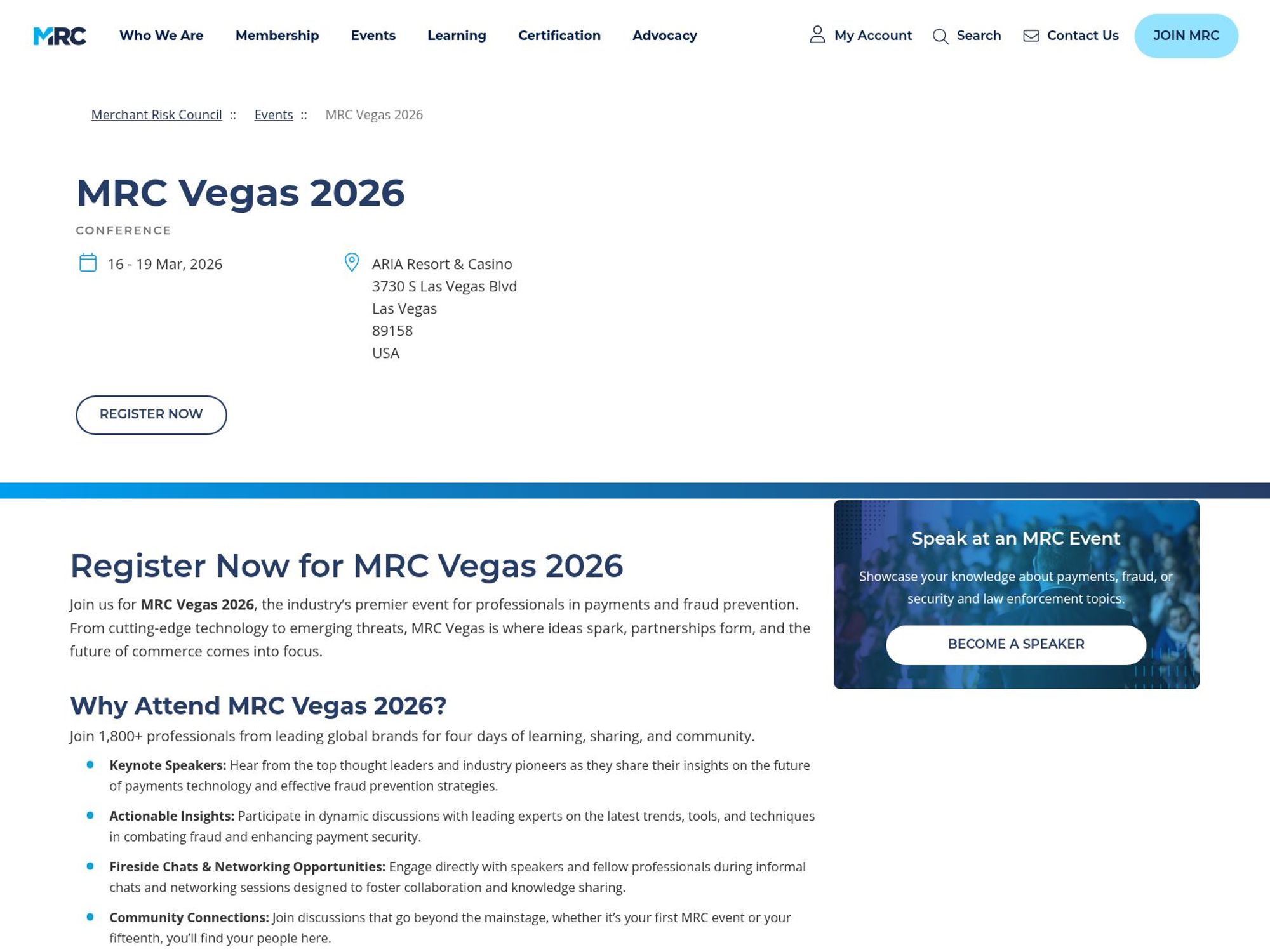 MRC Vegas 2026 website