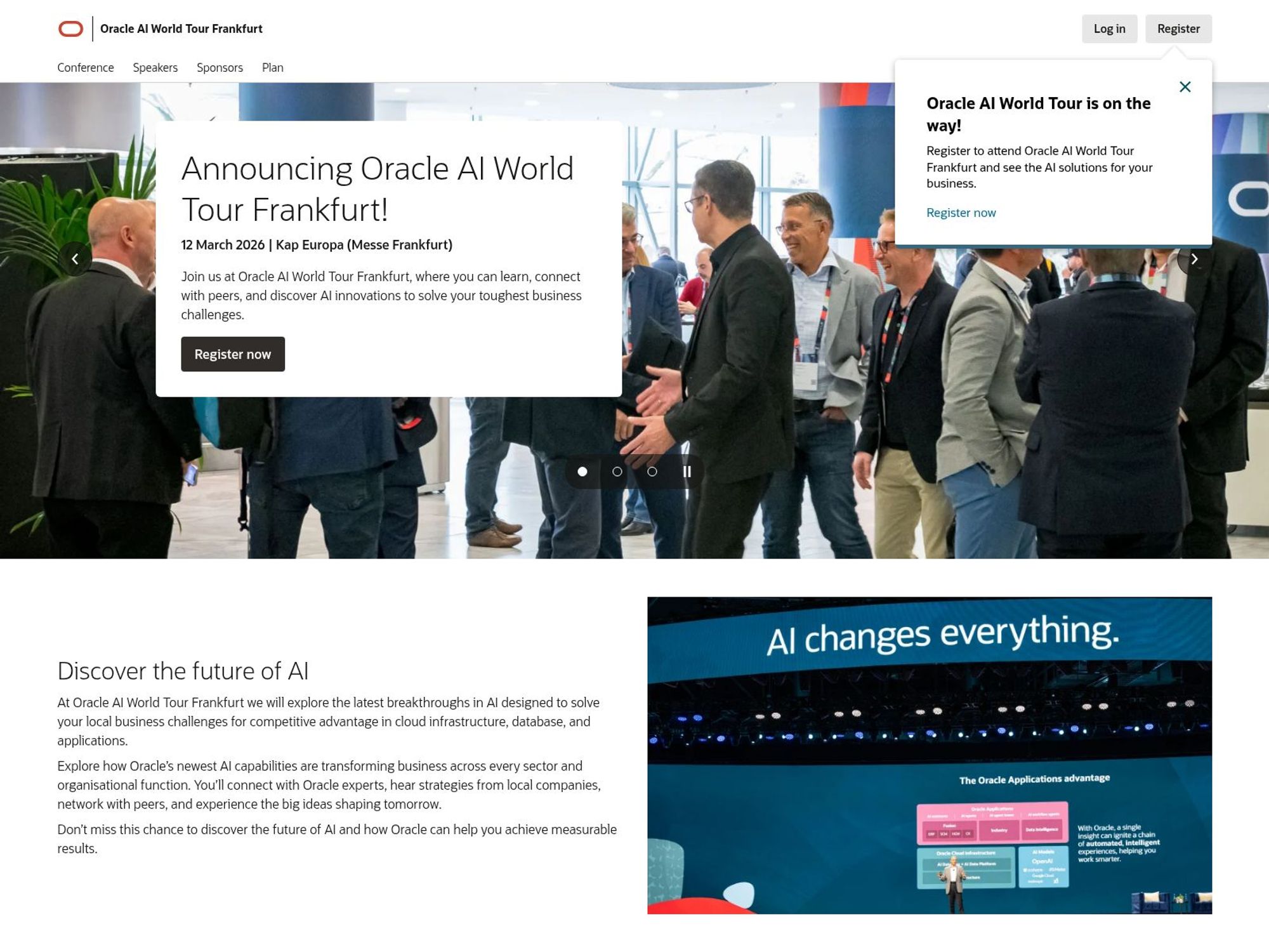 Oracle AI World Tour Frankfurt website
