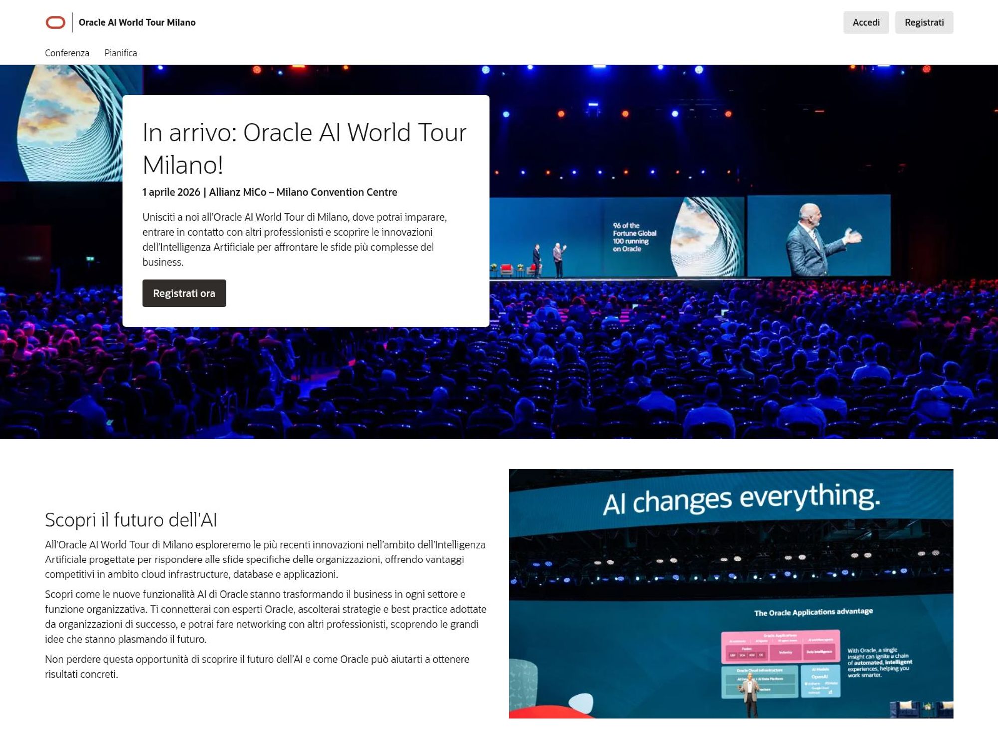 Oracle AI World Tour Milano website