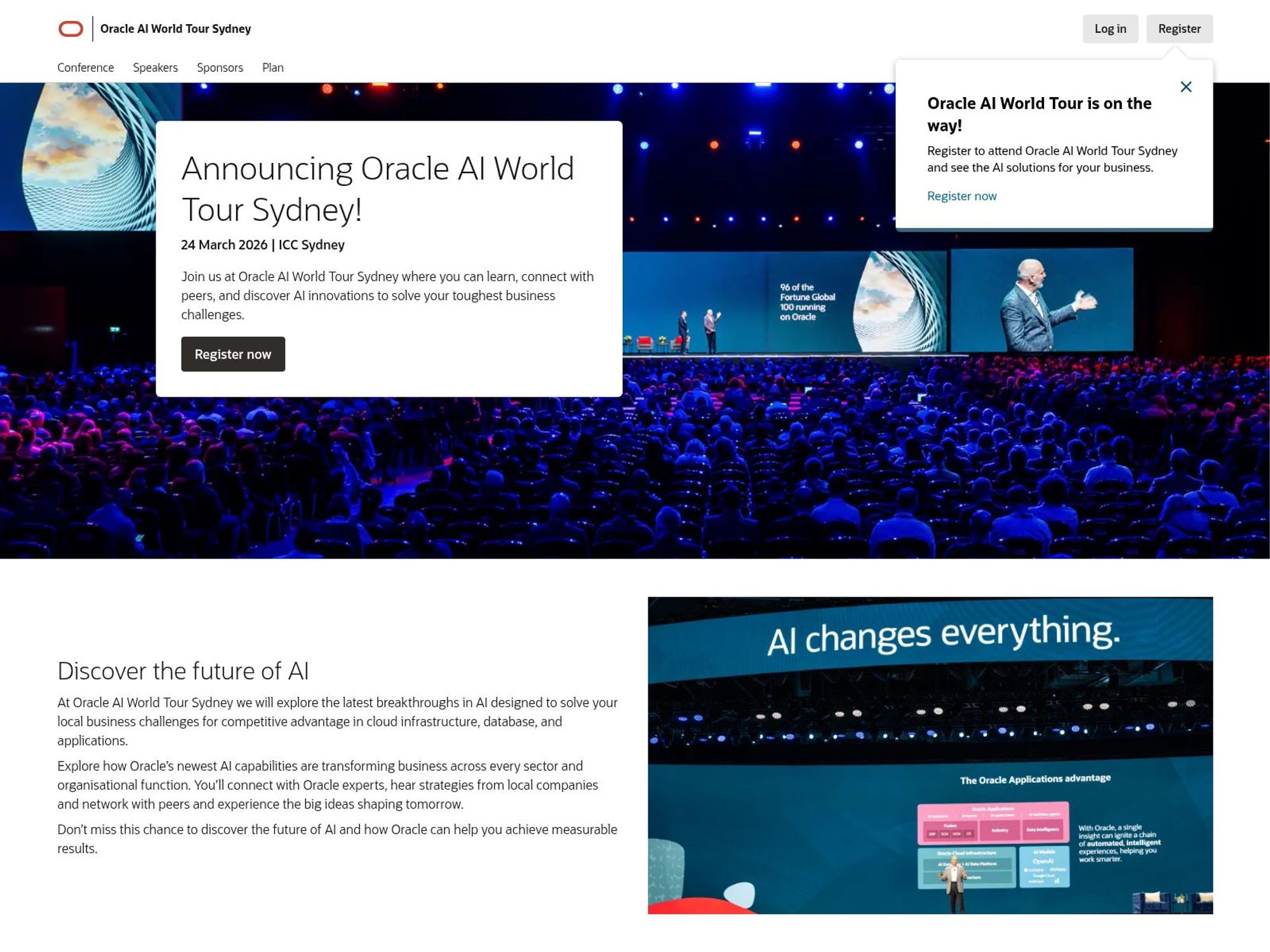 Oracle AI World Tour Sydney website
