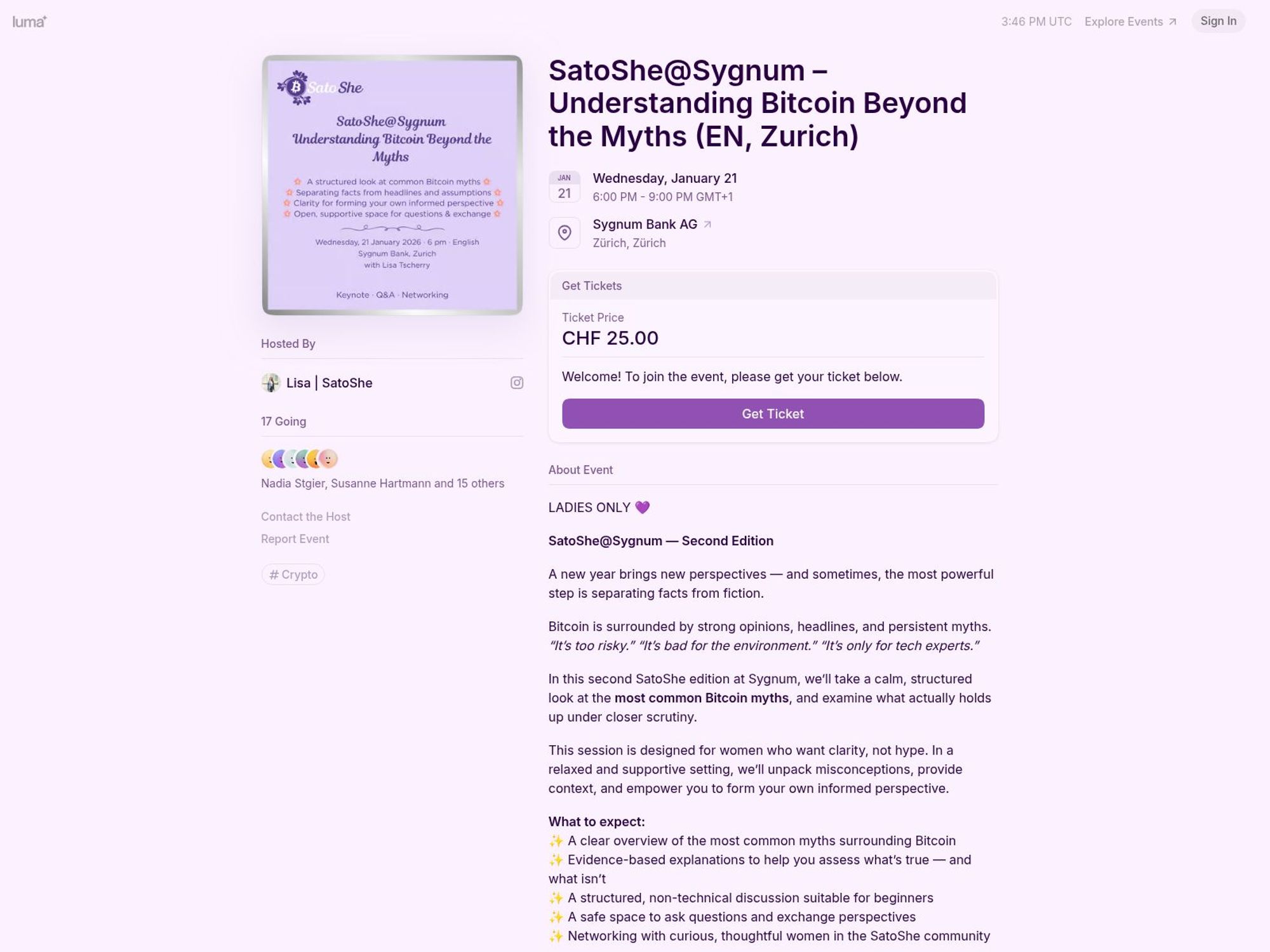 SatoShe@Sygnum – Understanding Bitcoin Beyond the Myths (EN, Zurich) website