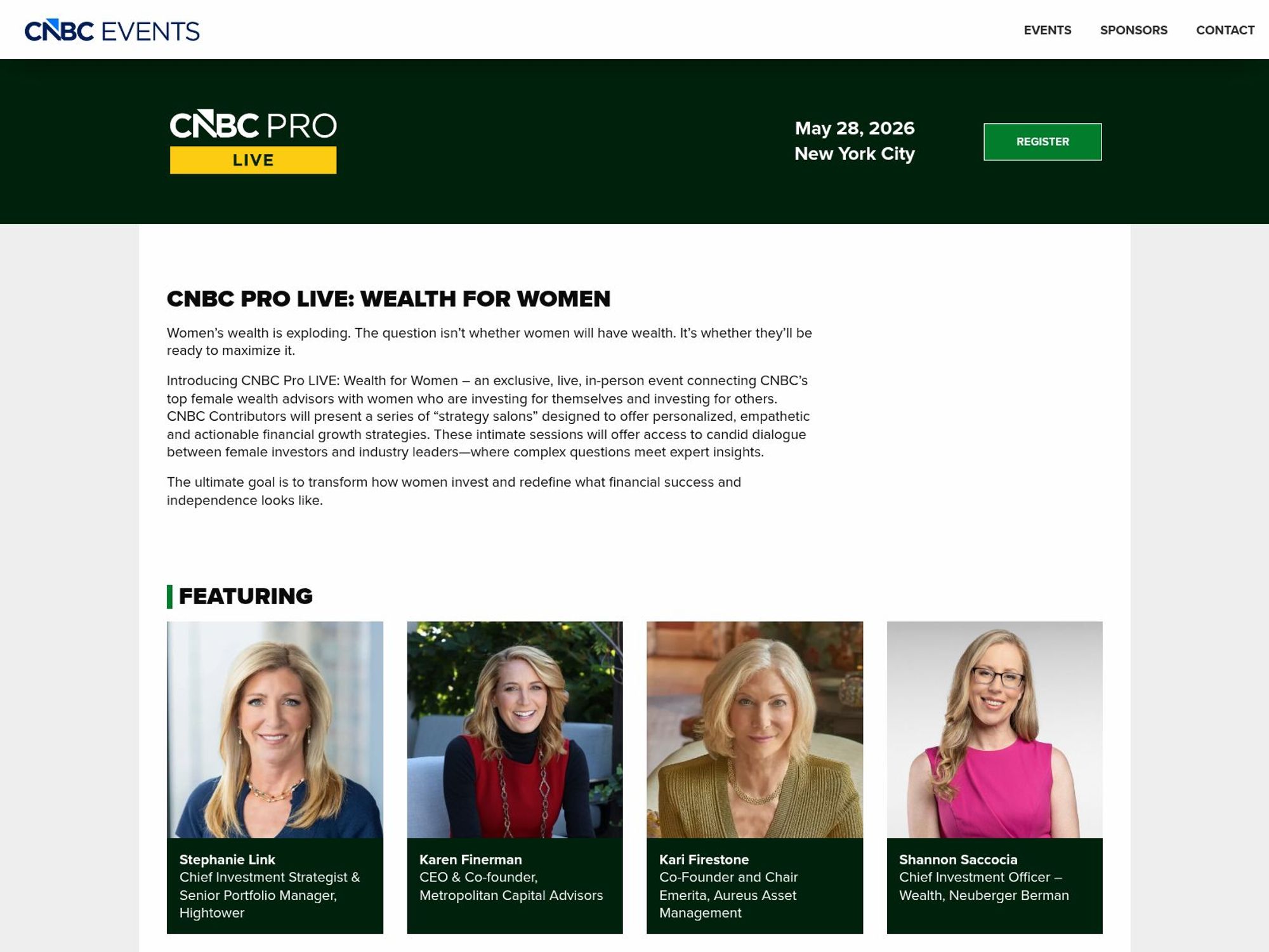 CNBC Pro Live: Wealth for Women website
