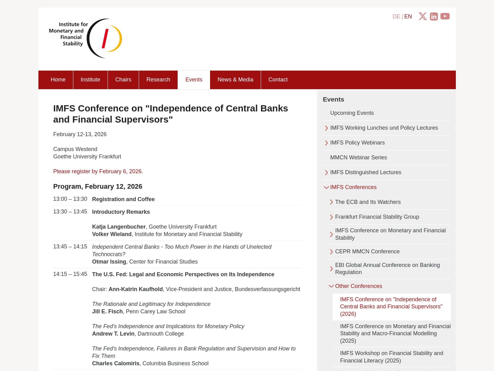 IMFS Conference on "Independence of Central Banks & Financial Supervisors" website