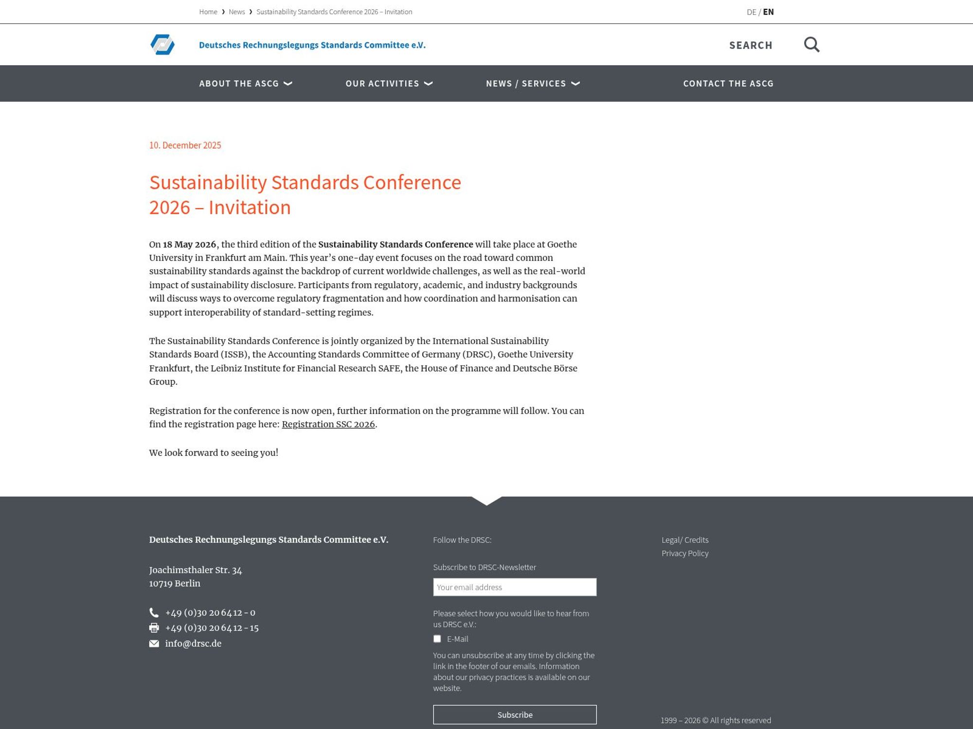 Sustainability Standards Conference 2026 website