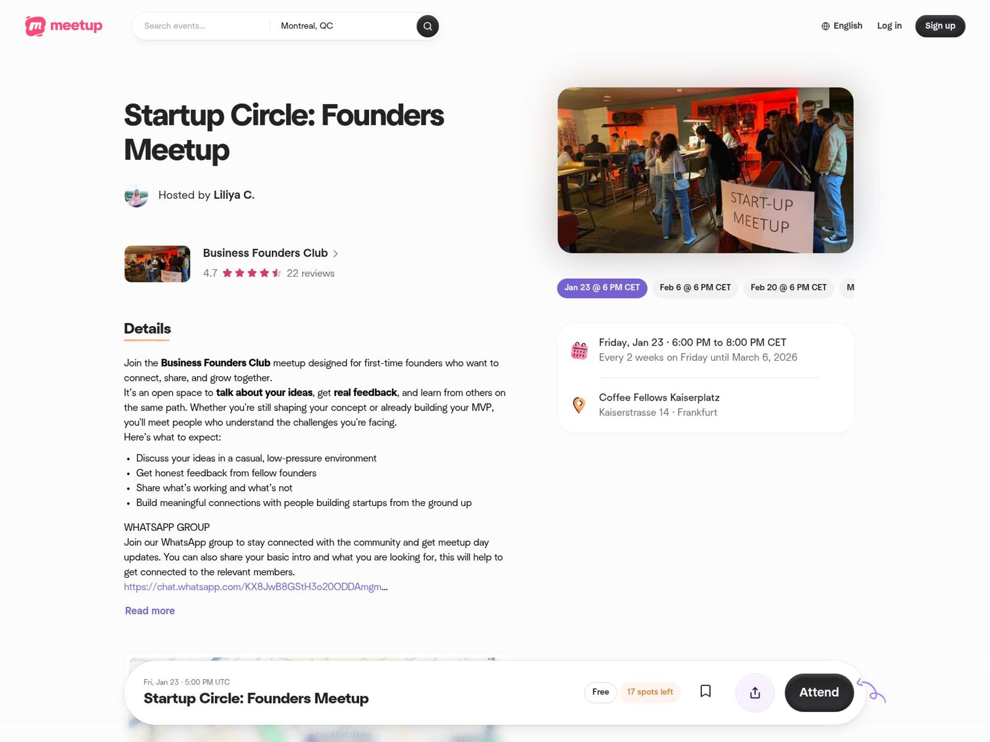 Startup Circle: Founders Meetup website