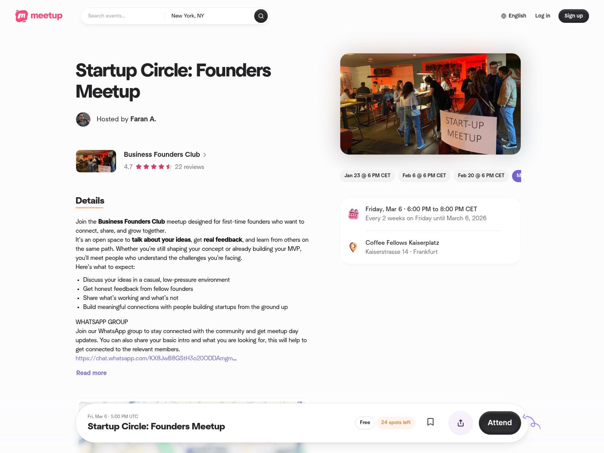 Startup Circle: Founders Meetup website