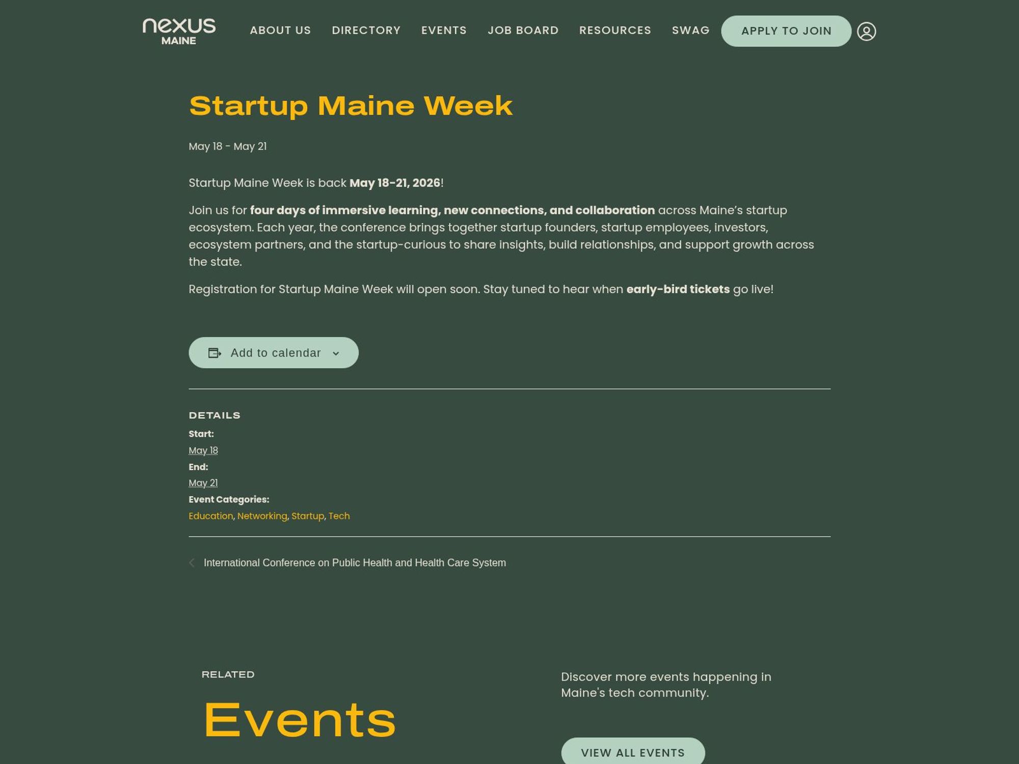 Startup Maine Week website