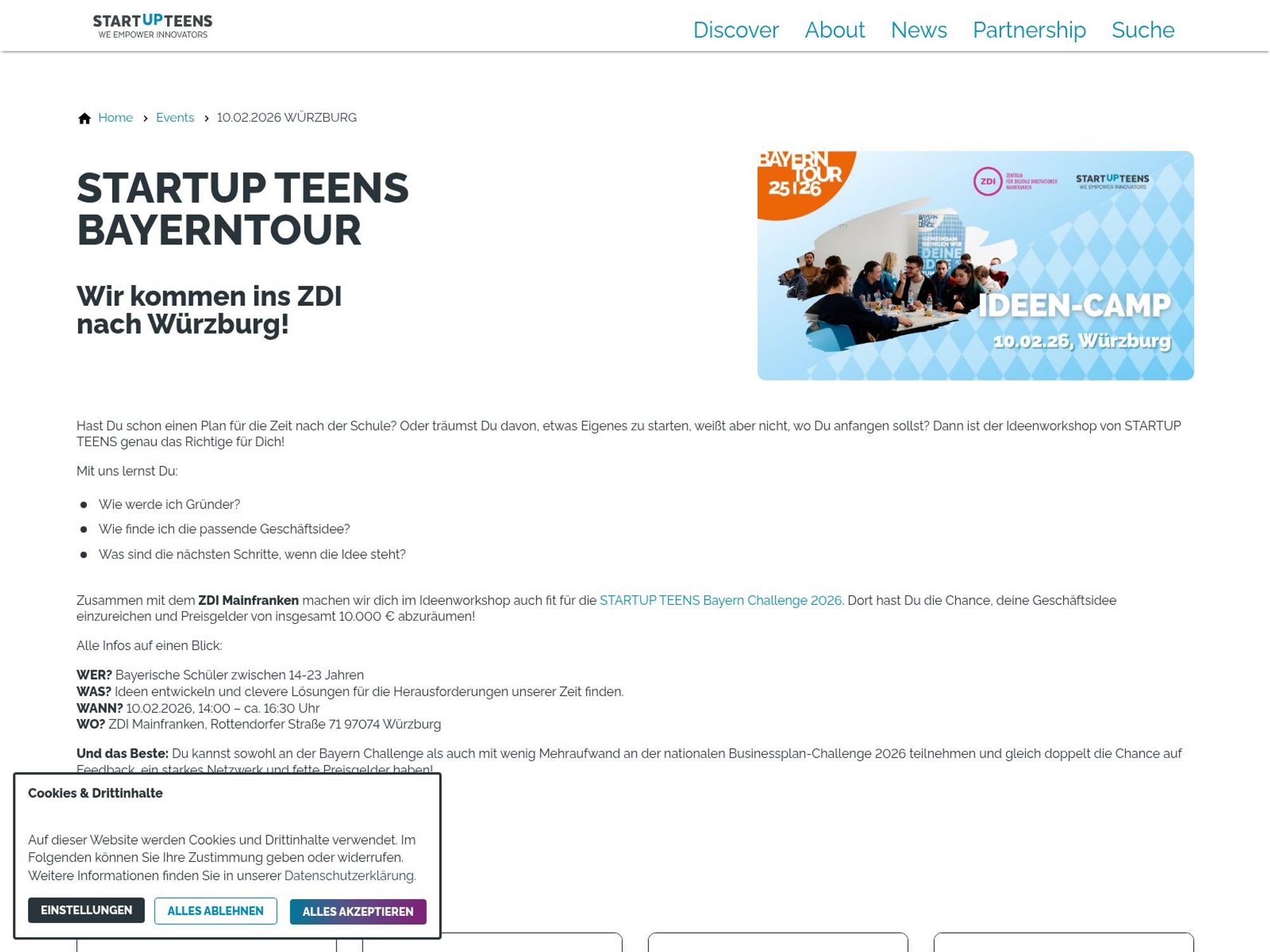 Startup Teens Ideen-Camp Würzburg website