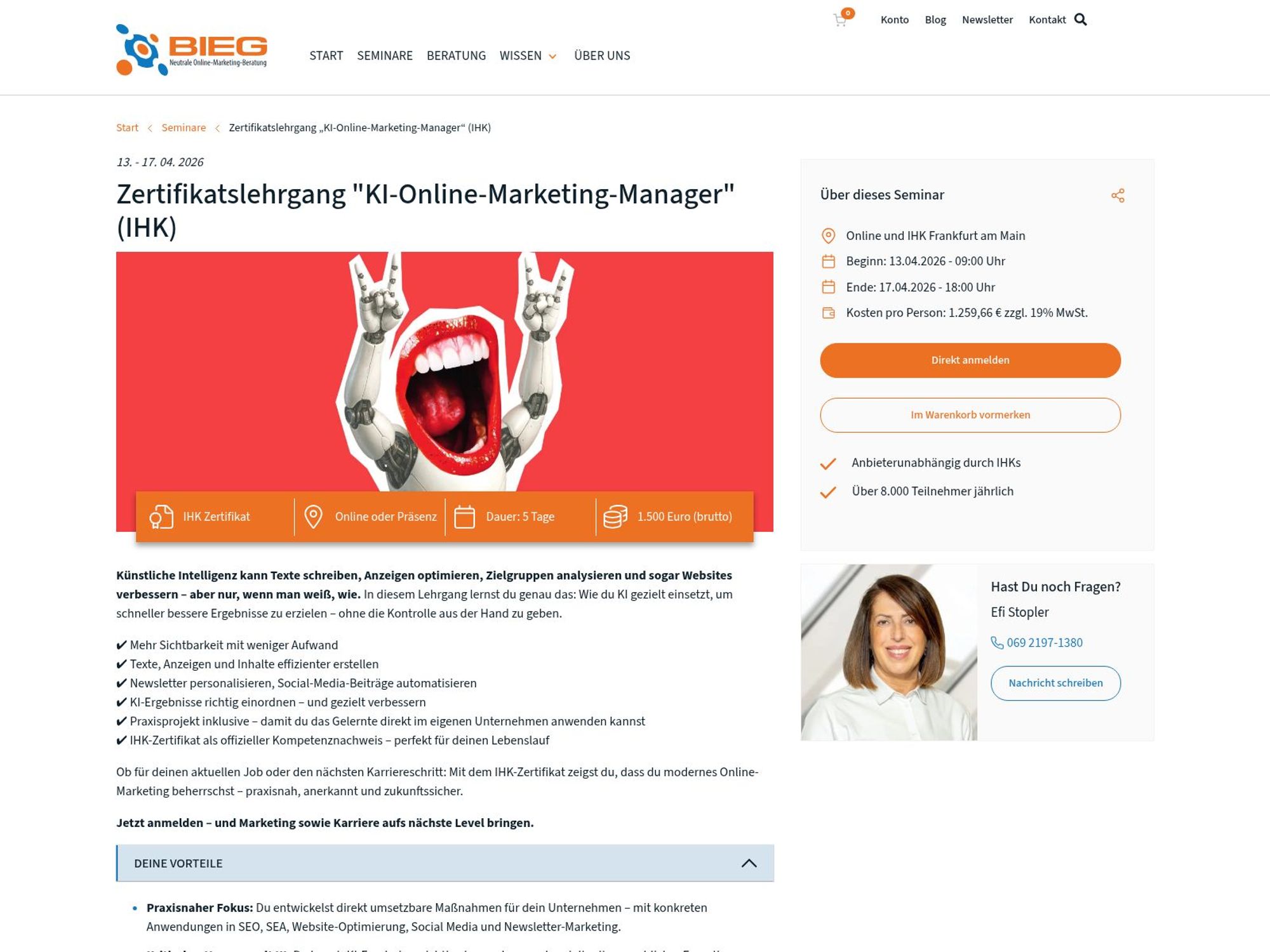 Zertifikatslehrgang "KI-Online-Marketing-Manager" (IHK) website