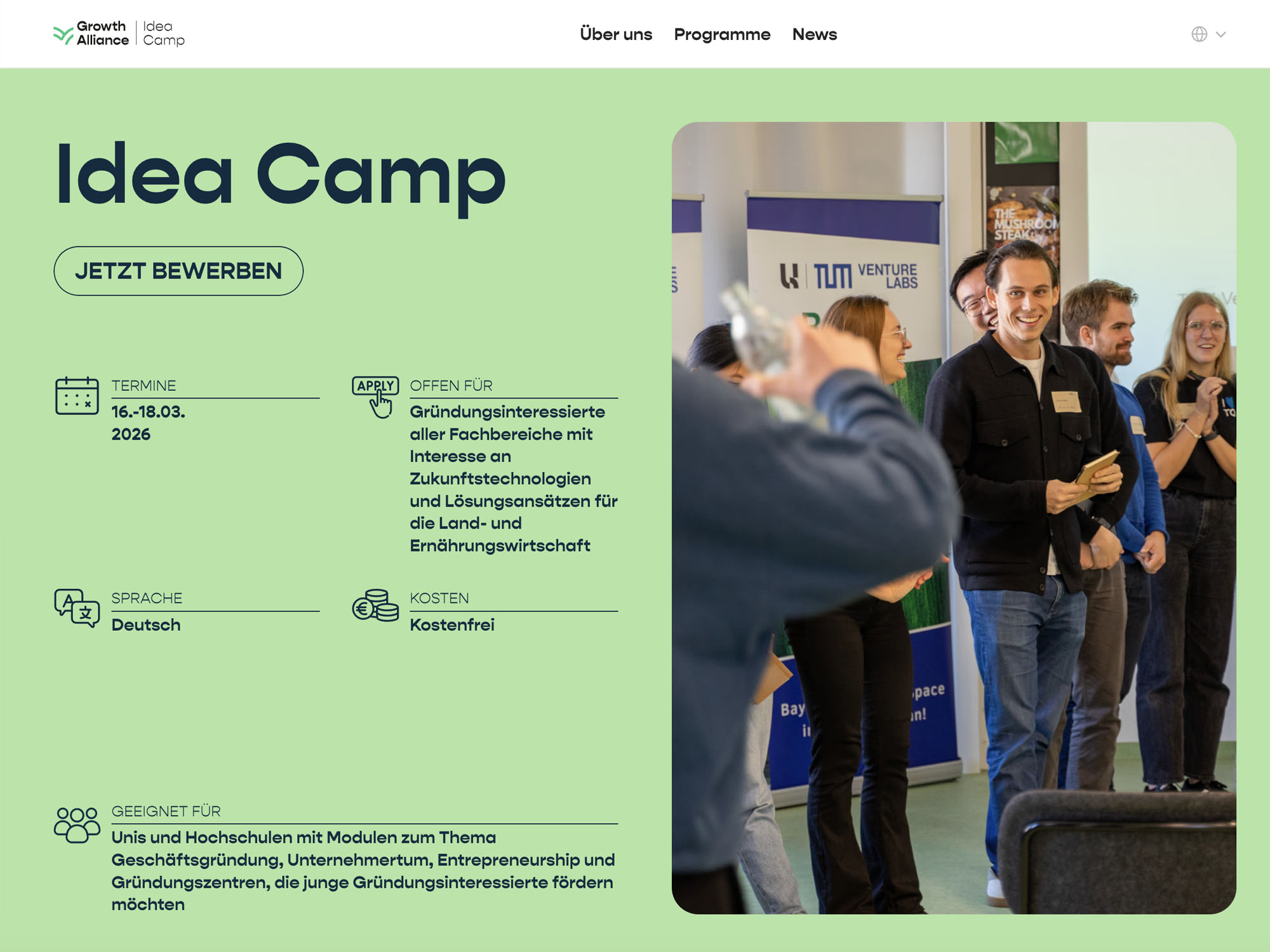 Growth Alliance Idea Camp website