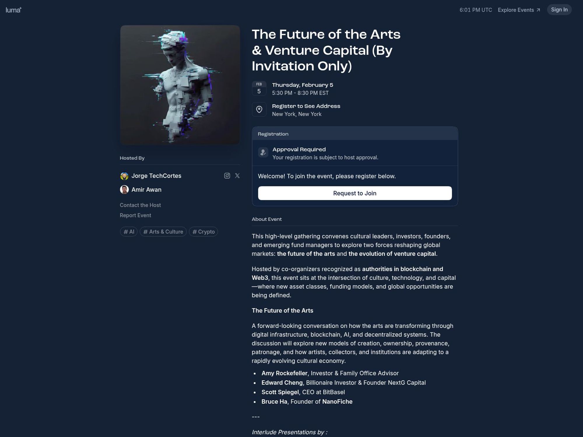 The Future of the Arts & Venture Capital (By Invitation Only) website