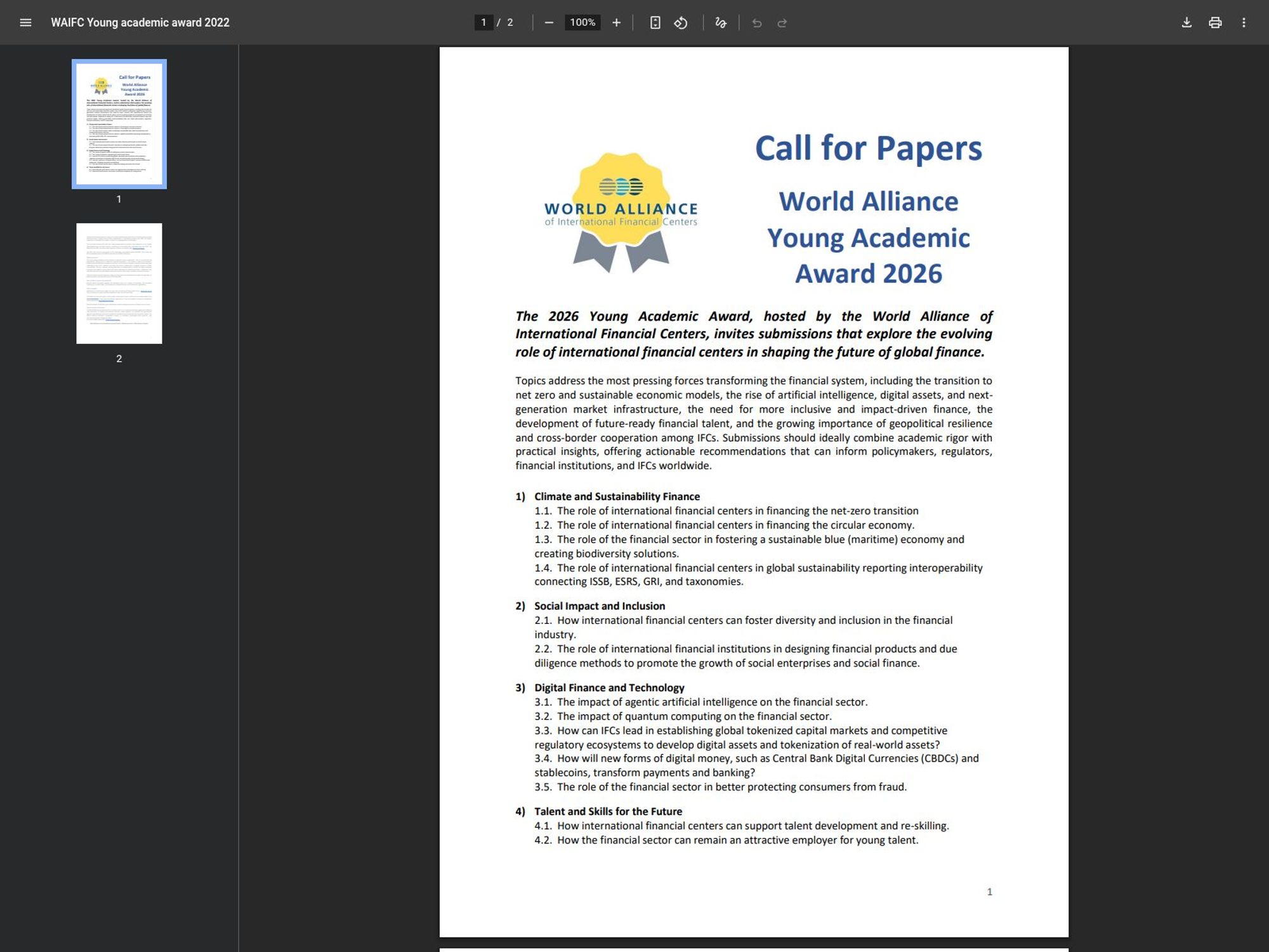 Call for Papers: World Alliance Young Academic Award 2026 website