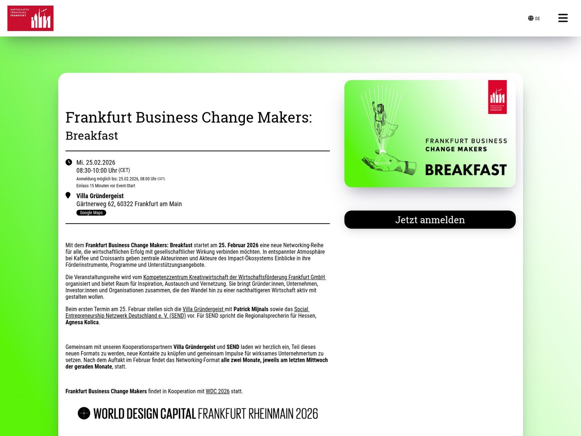 Frankfurt Business Change Makers: Breakfast website
