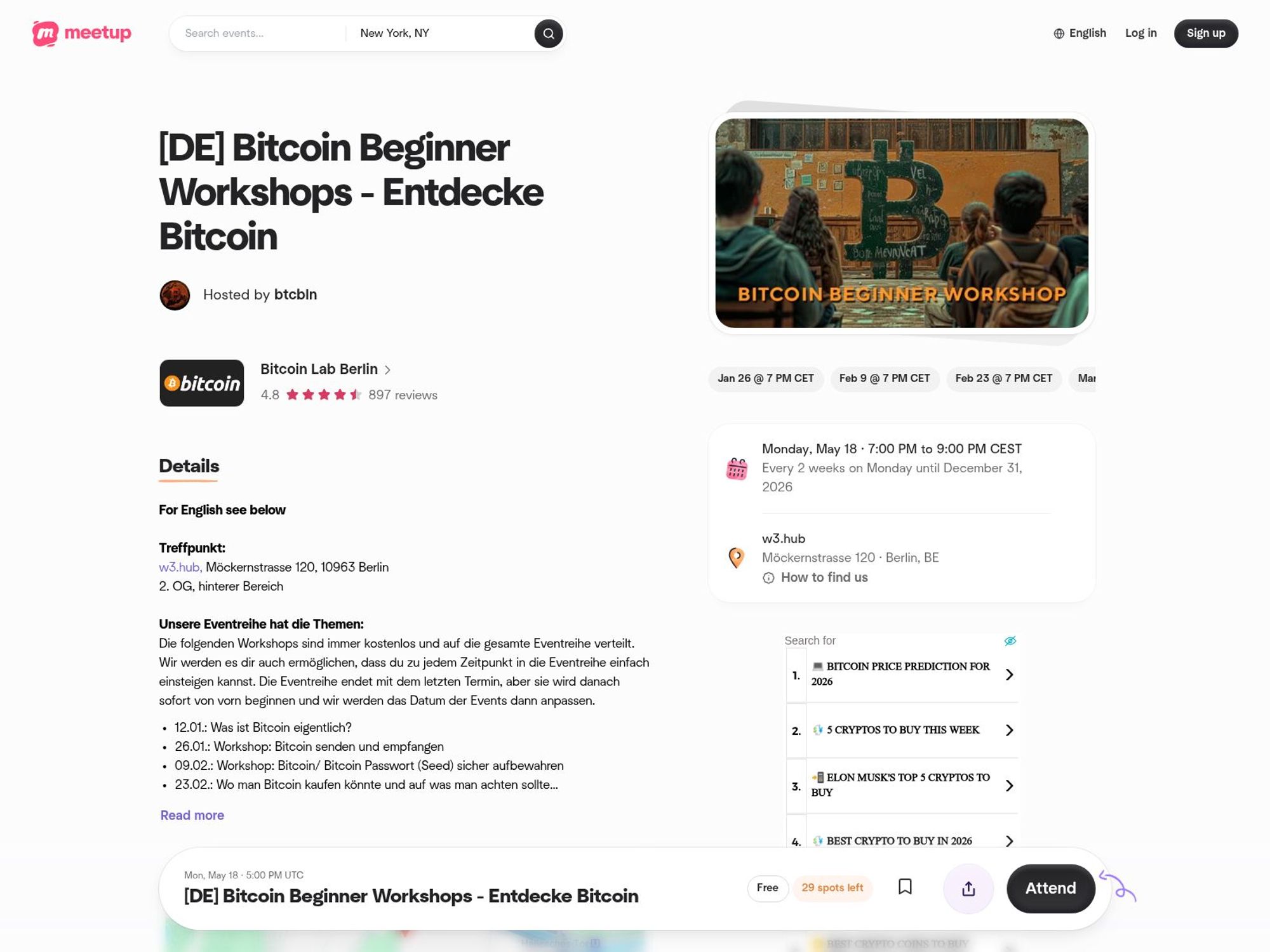 Bitcoin Beginner Workshops - Entdecke Bitcoin website