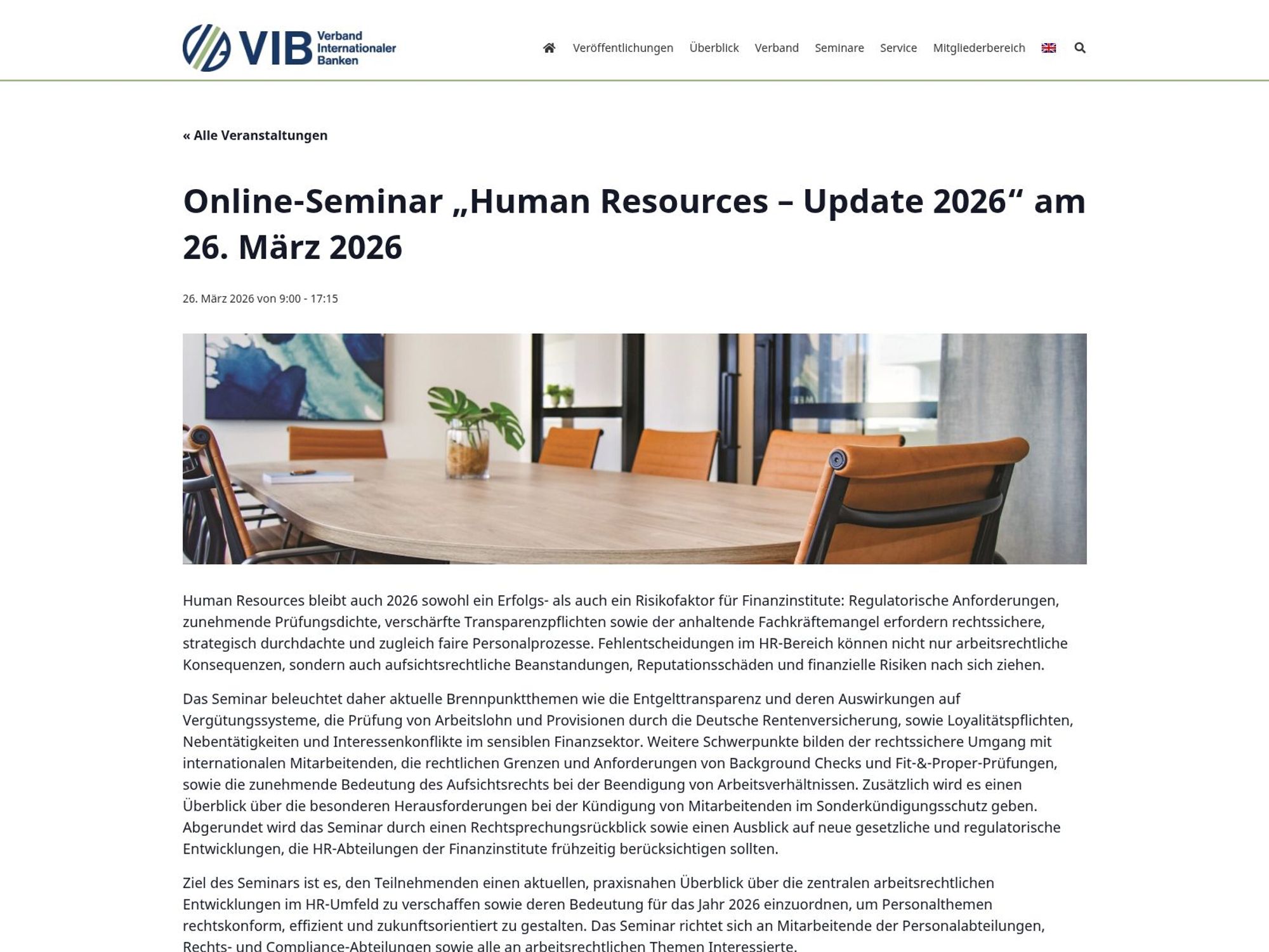 Online-Seminar “Human Resources – Update 2026” website
