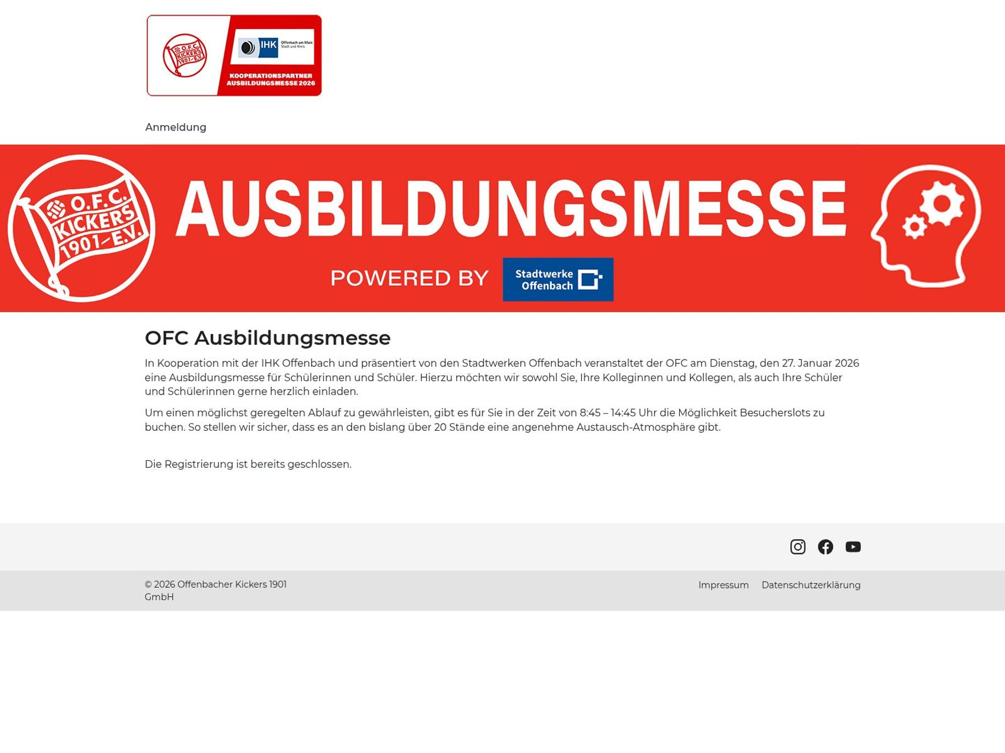 OFC Ausbildungsmesse website