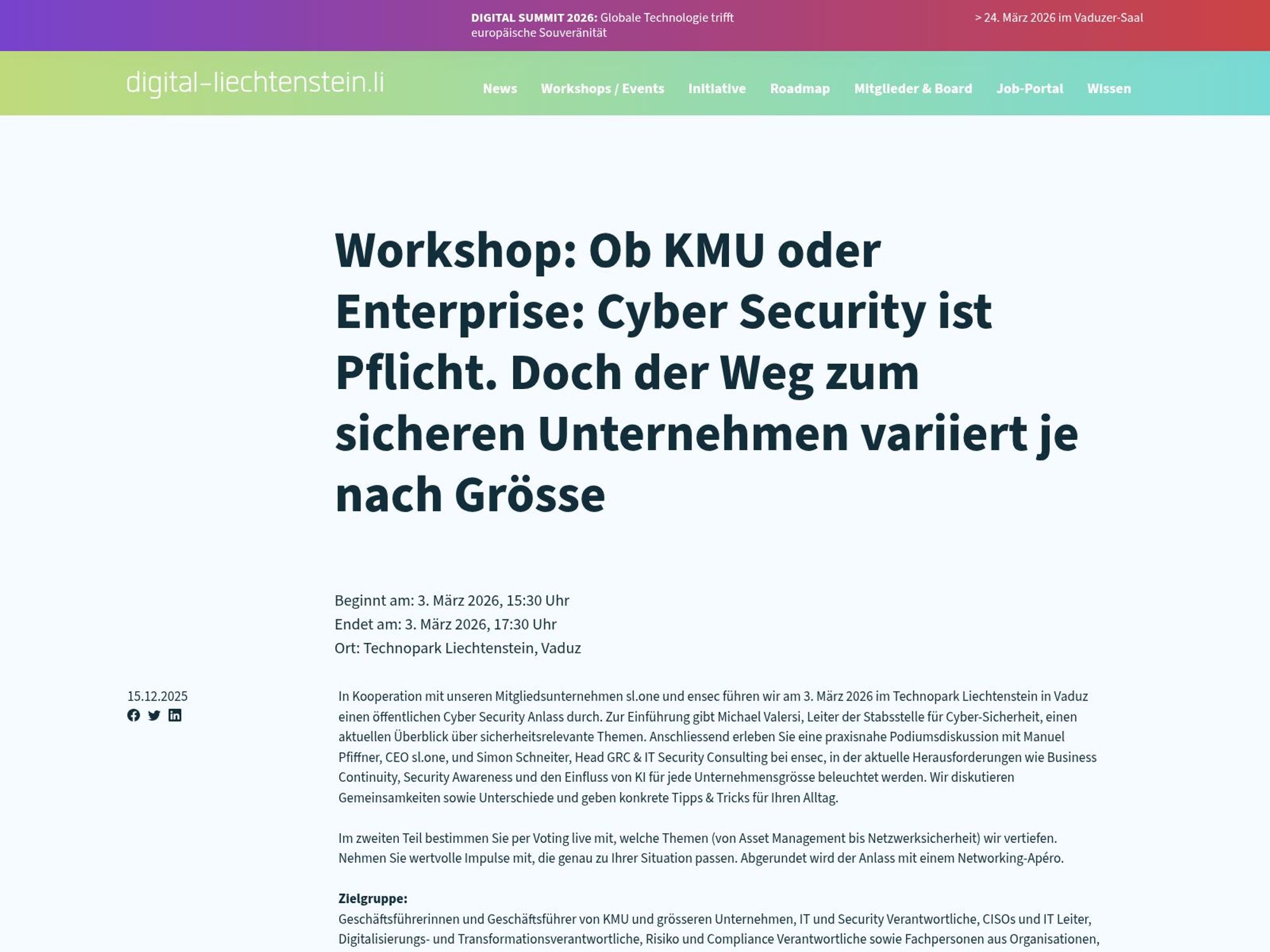 Workshop: Ob KMU oder Enterprise: Cyber Security ist Pflicht. Doch der Weg zum sicheren Unternehmen variiert je nach Grösse website